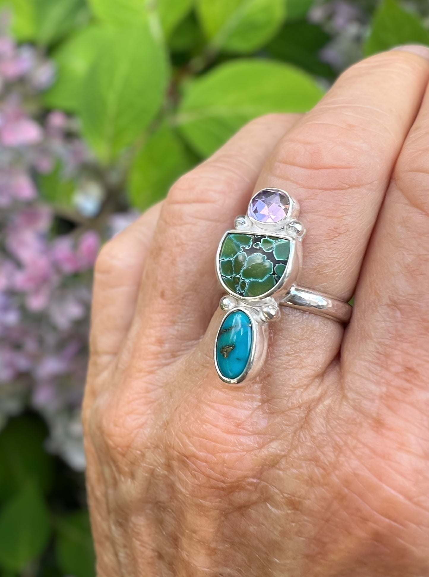 Amethyst + Turquoise Harmony Trio Ring • Size 8