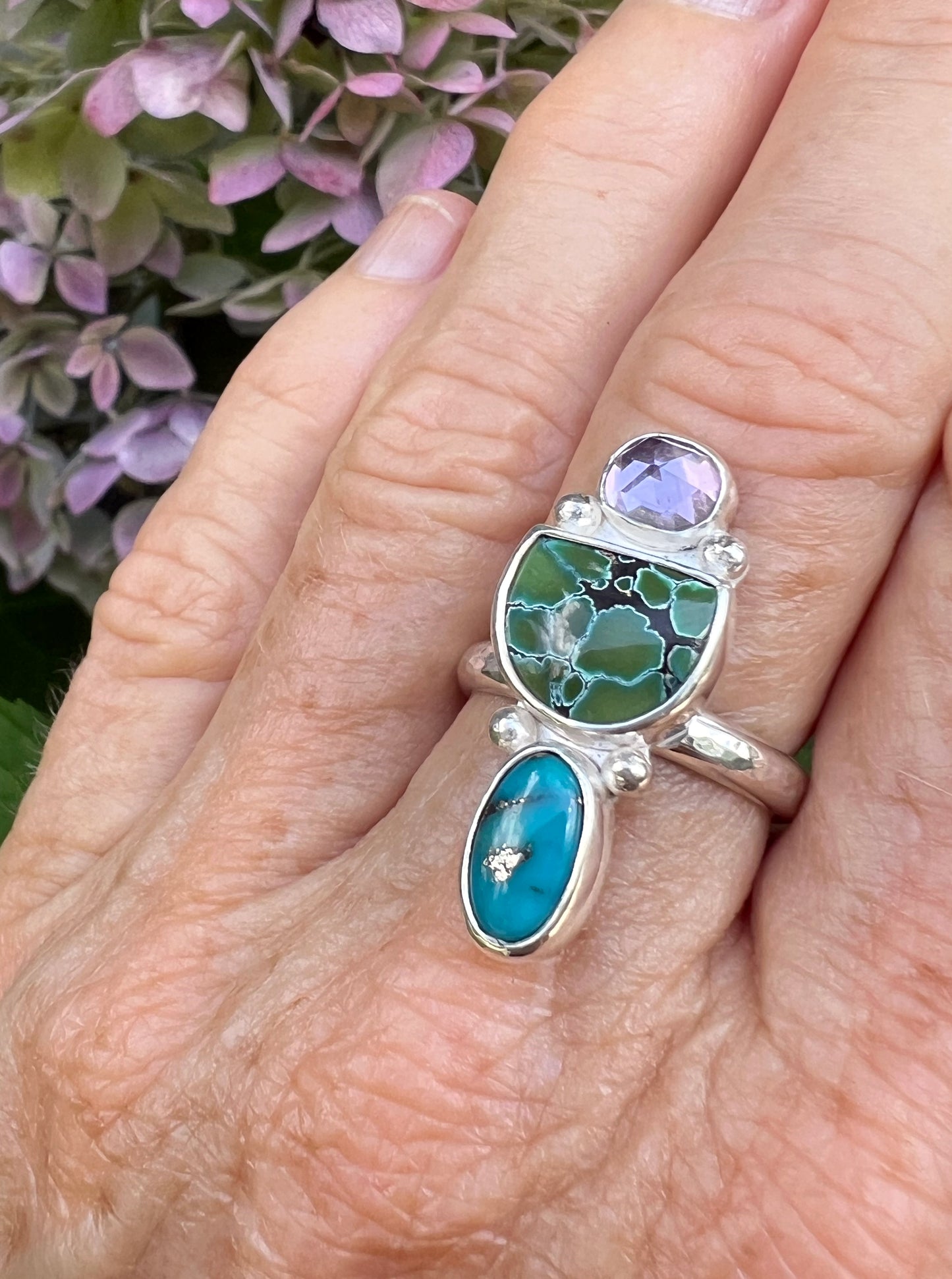Amethyst + Turquoise Harmony Trio Ring • Size 8