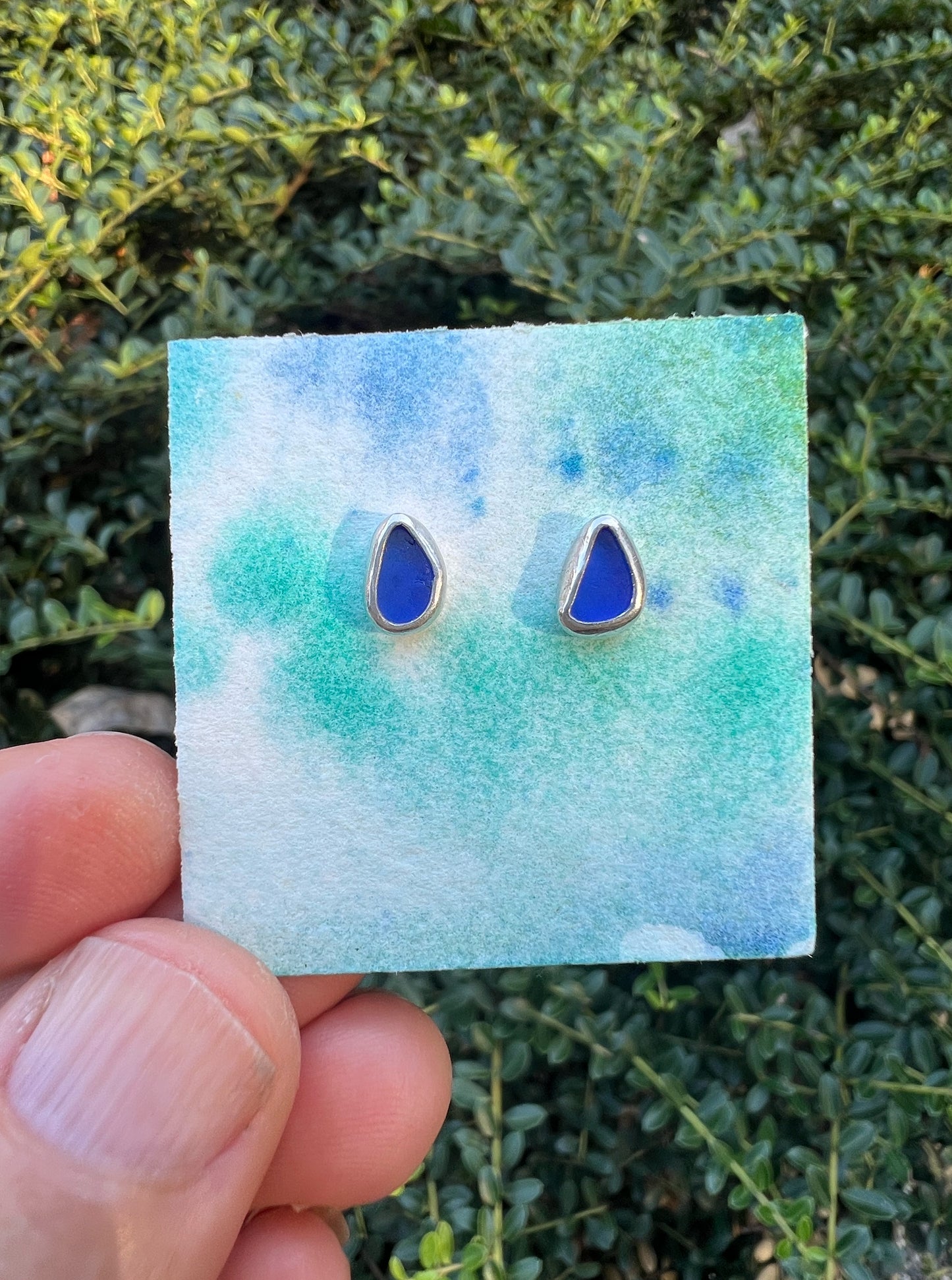 Beachcomber Earrings with Cobalt Blue Seaglass