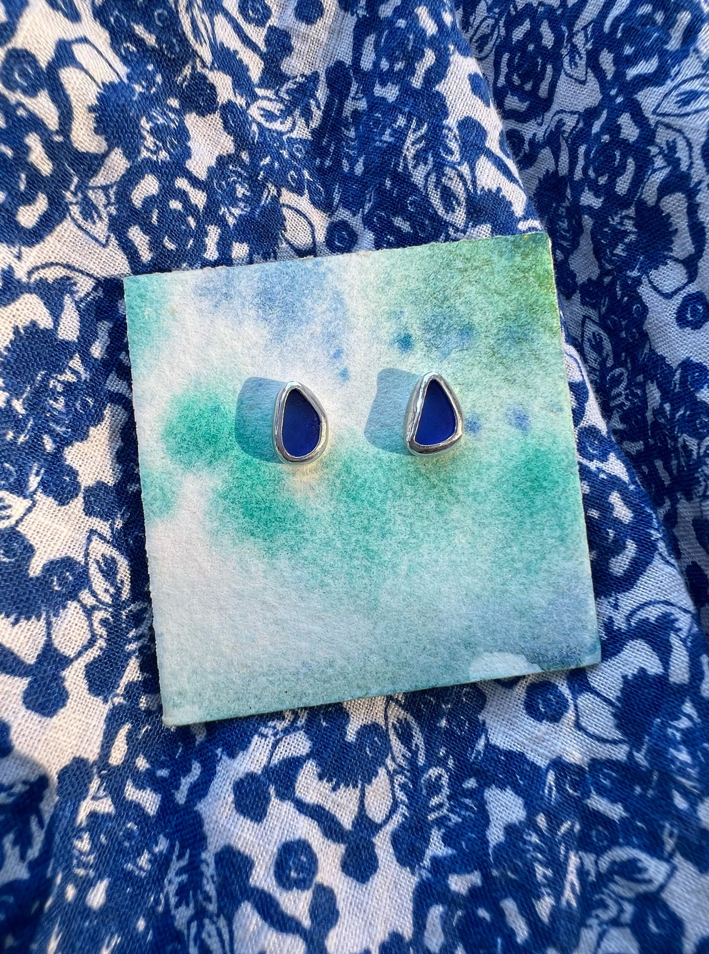 Beachcomber Earrings with Cobalt Blue Seaglass