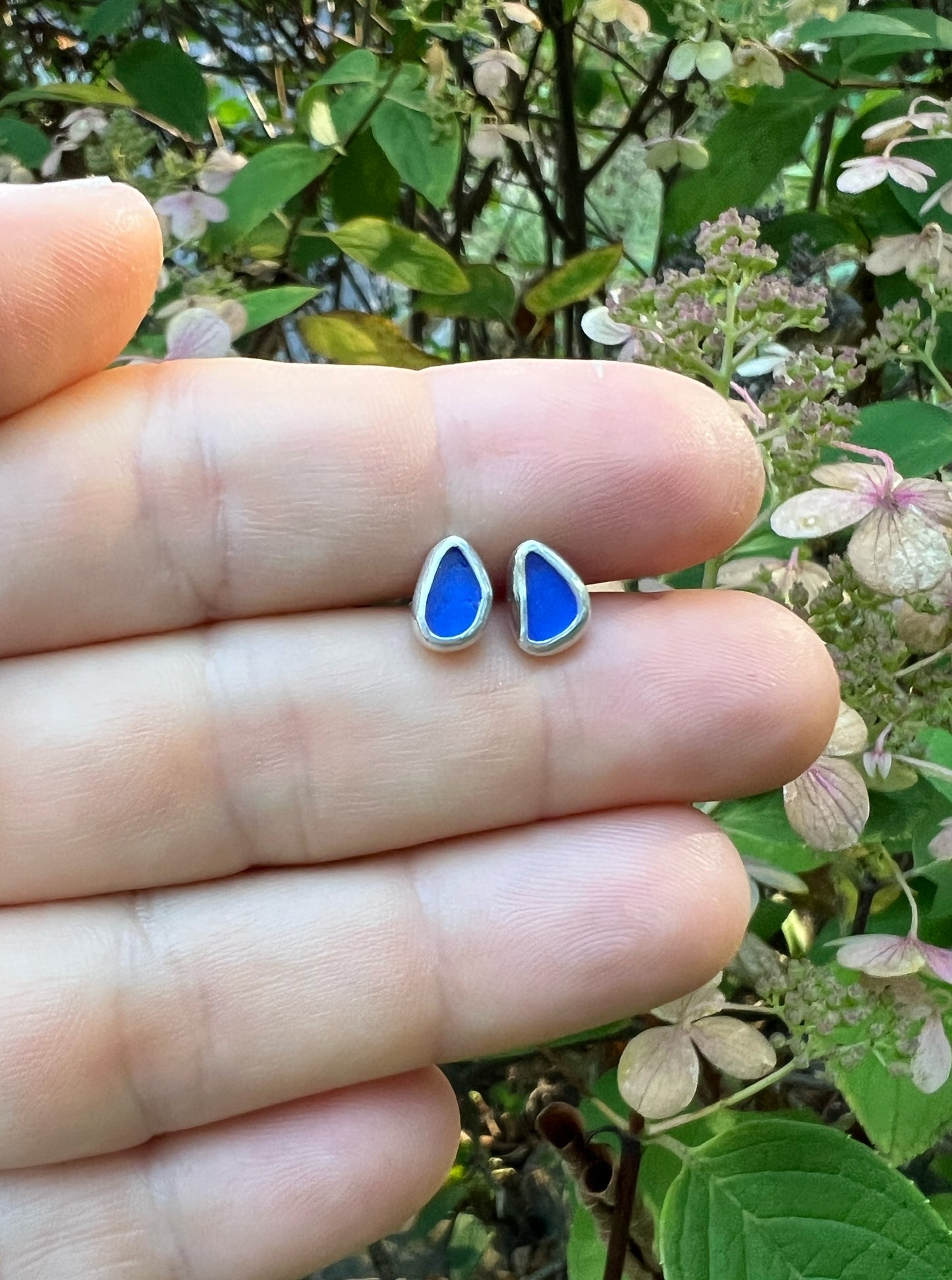 Beachcomber Earrings with Cobalt Blue Seaglass