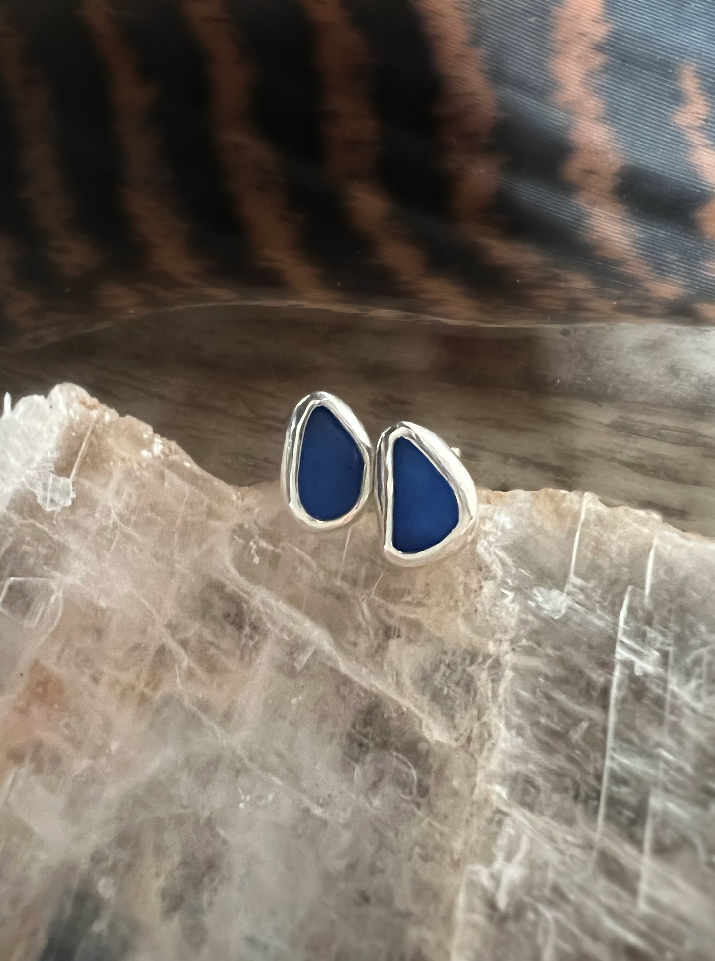 Beachcomber Earrings with Cobalt Blue Seaglass