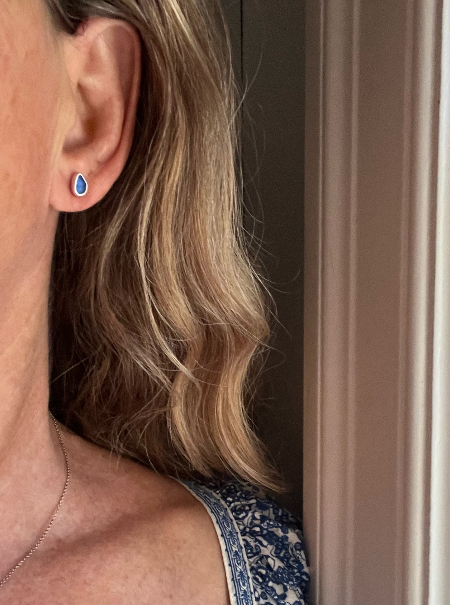 Beachcomber Earrings with Cobalt Blue Seaglass