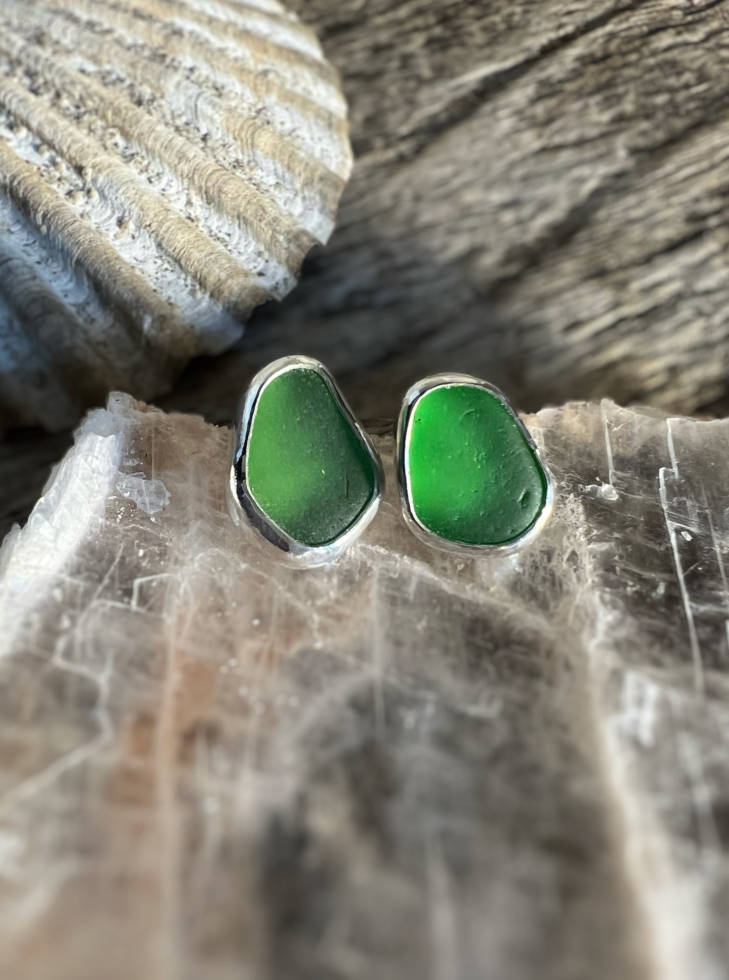 Beachcomber Earrings with Green Seaglass