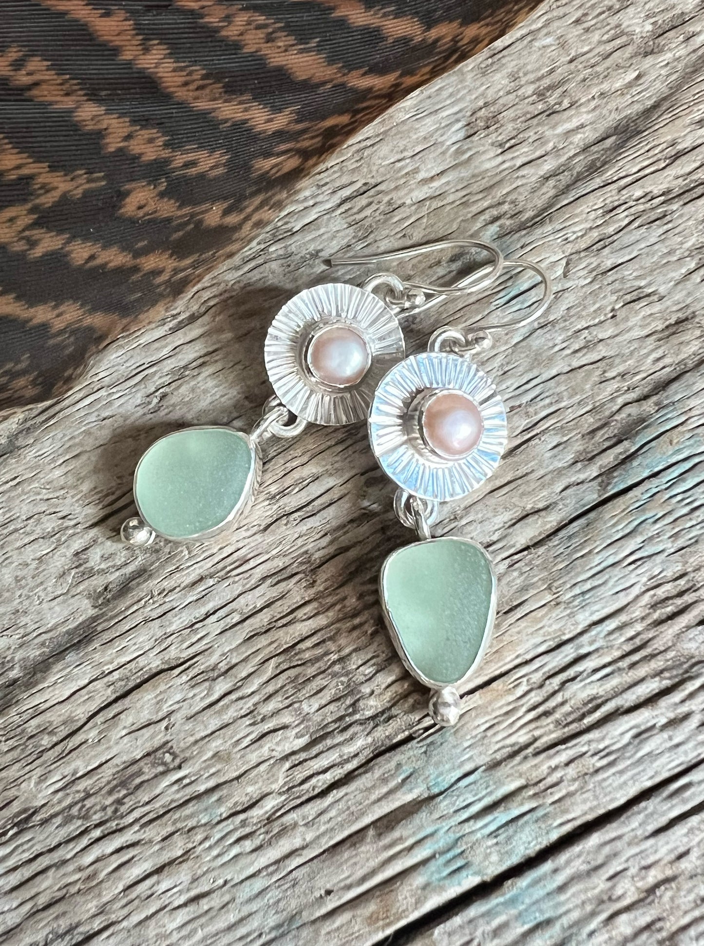 Beacon Earrings with Pearls + Seaglass Dangles