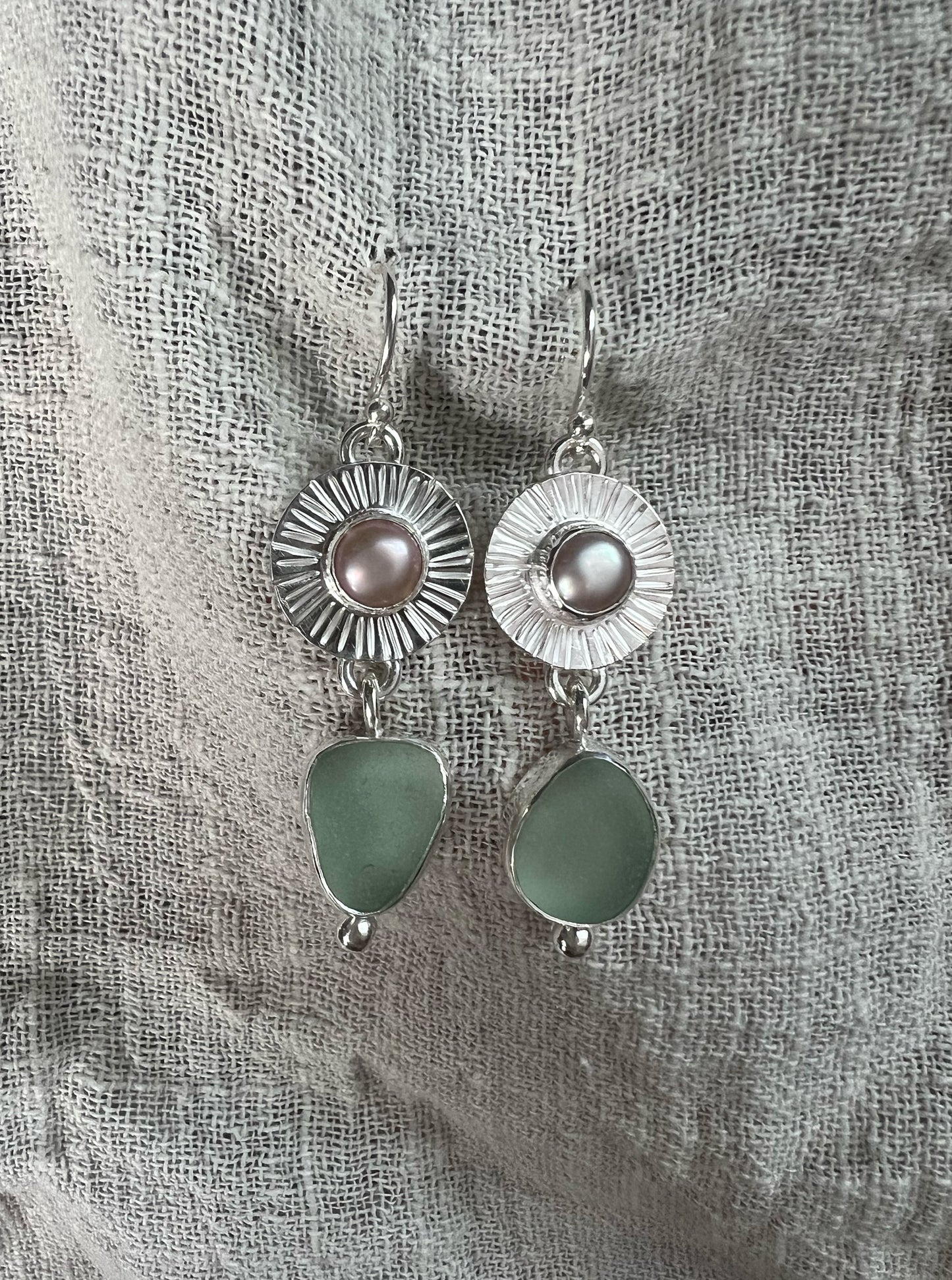 Beacon Earrings with Pearls + Seaglass Dangles