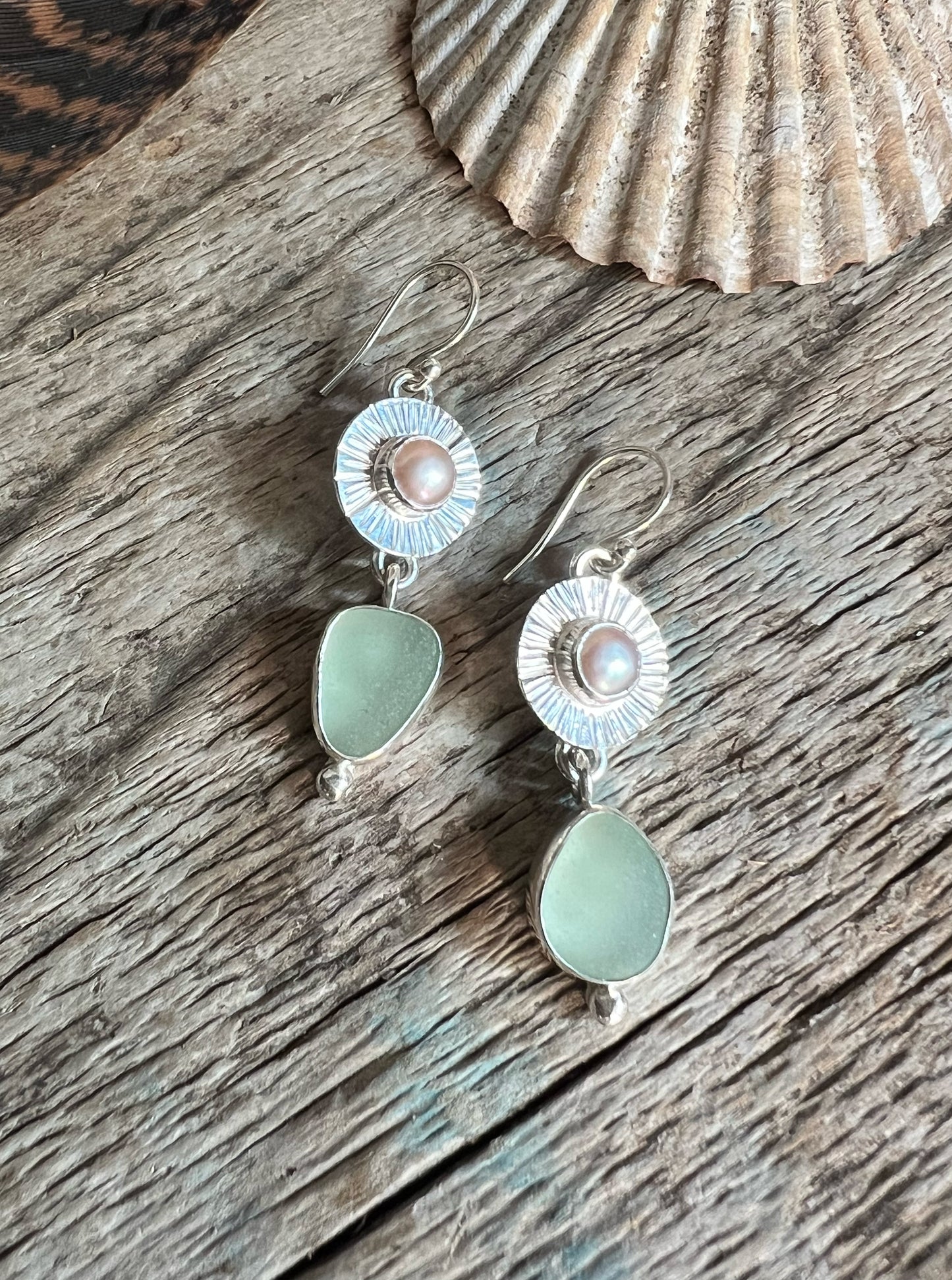 Beacon Earrings with Pearls + Seaglass Dangles