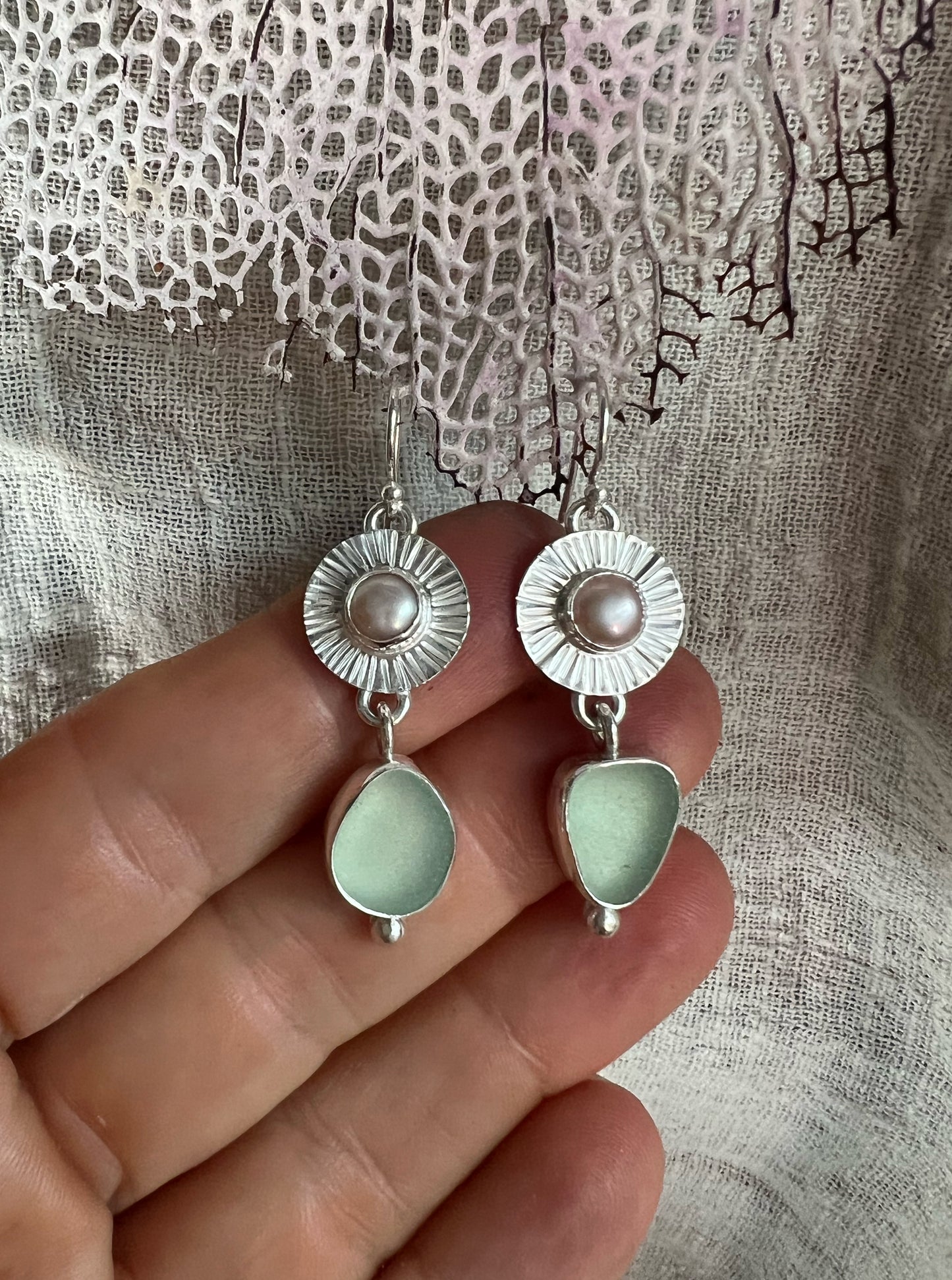 Beacon Earrings with Pearls + Seaglass Dangles