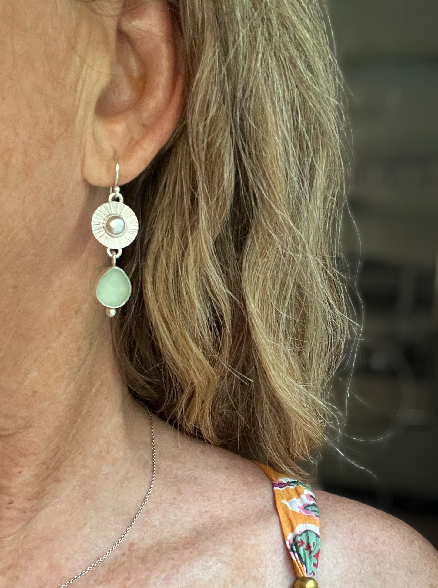 Beacon Earrings with Pearls + Seaglass Dangles