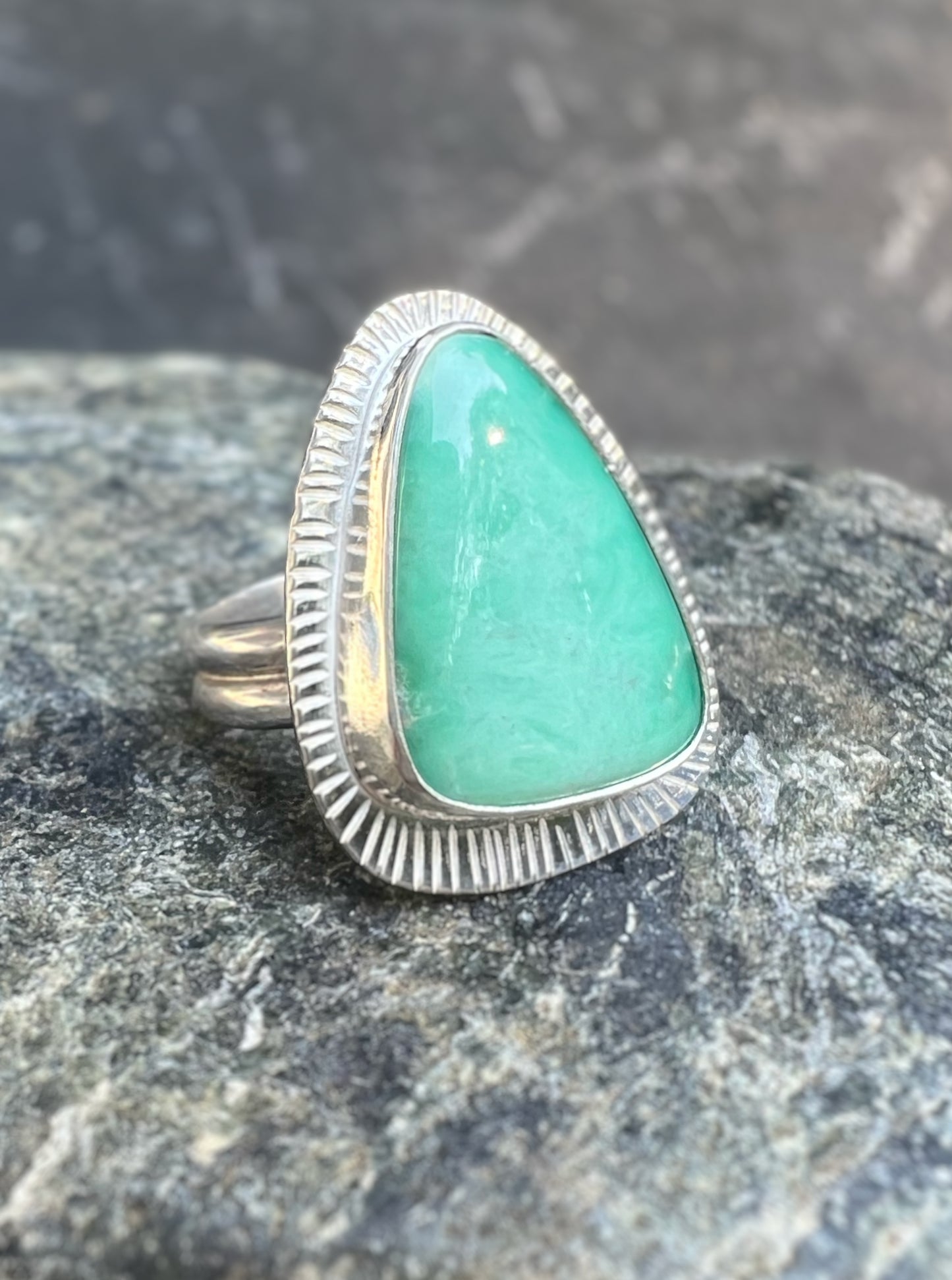 Vessel Ring with Broken Arrow Variscite • Size 8.5