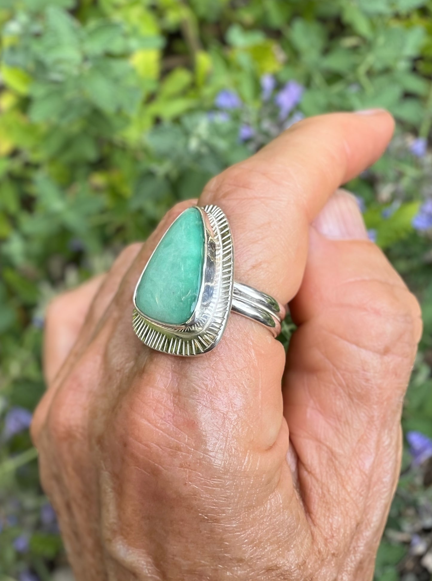 Vessel Ring with Broken Arrow Variscite • Size 8.5