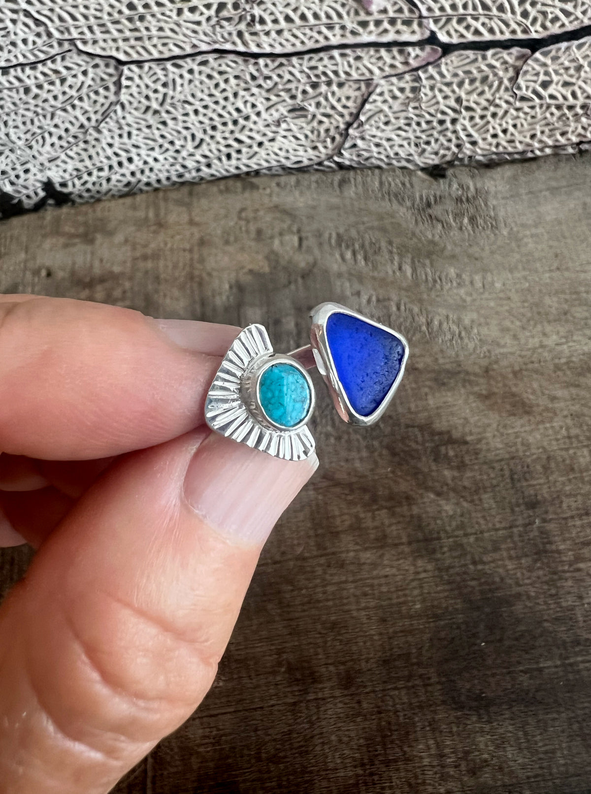 Dyad Ring with American Turquoise + Seaglass • Size 8-8.5