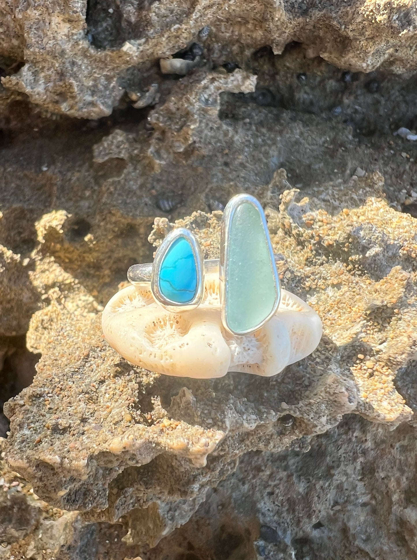 Dyad Ring Turquoise + Seaglass No. 4 • Size 7-7.5