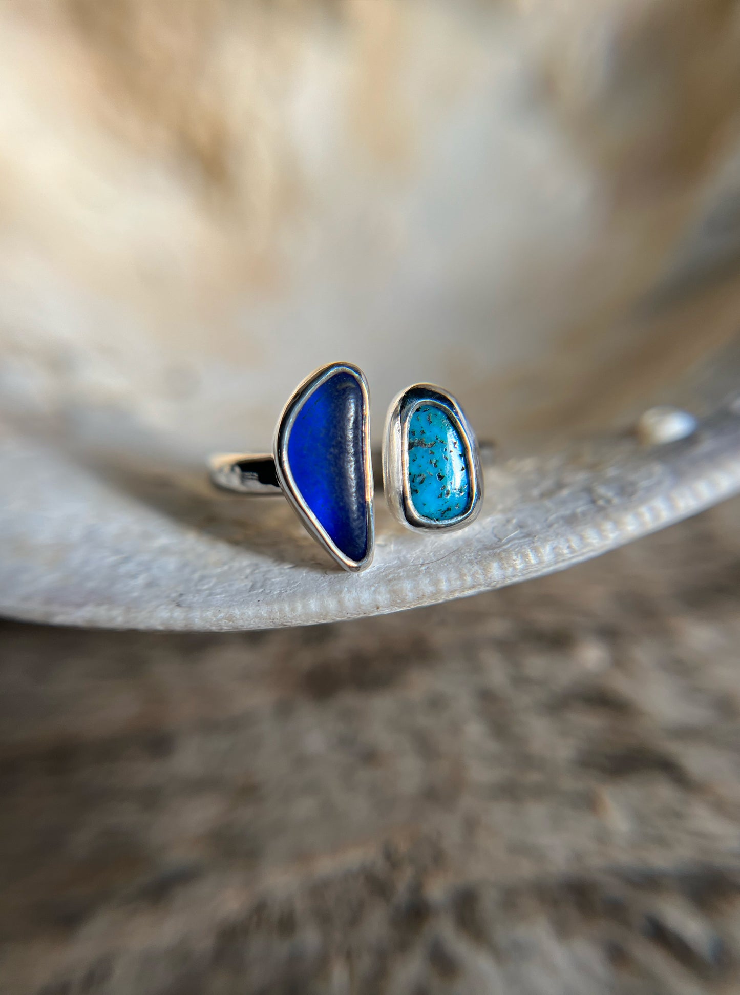 Dyad Ring with Turquoise + Seaglass • Size 7-7.75