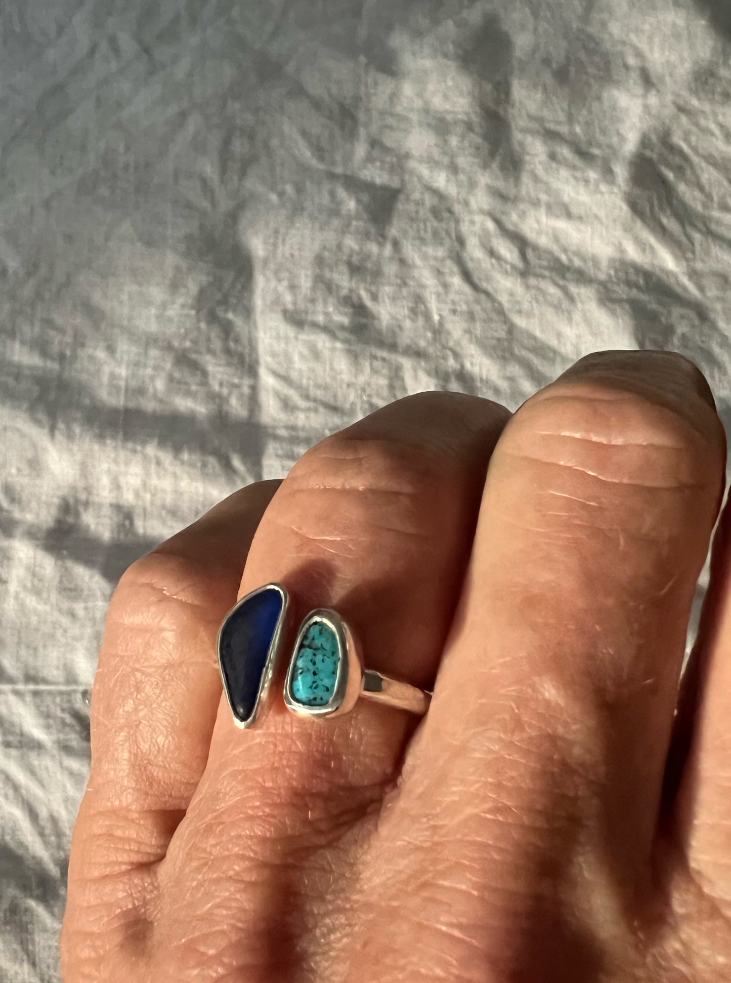 Dyad Ring with Turquoise + Seaglass • Size 7-7.75