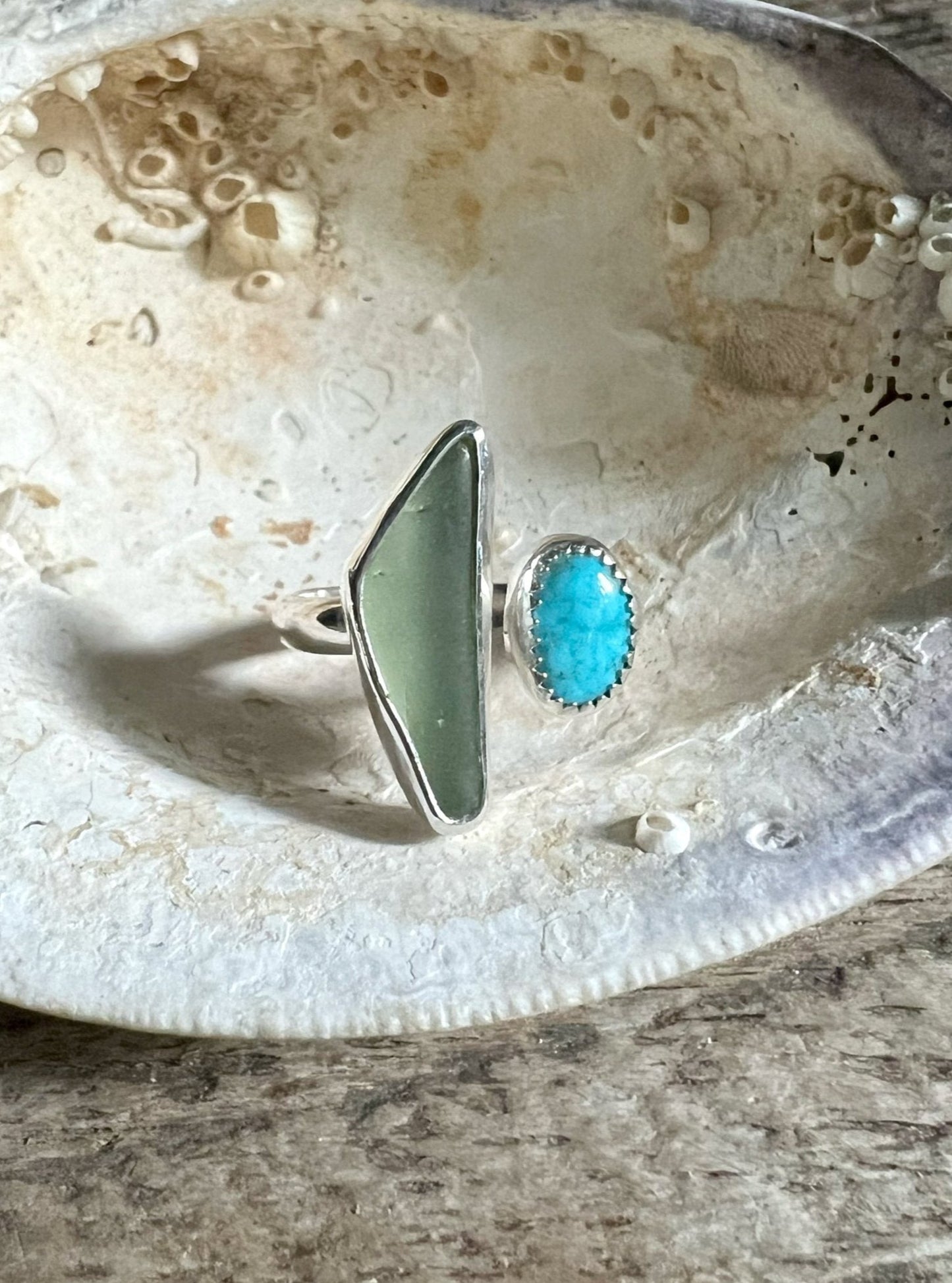 Dyad Ring with Turquoise + Seaglass • Size 9-9.75