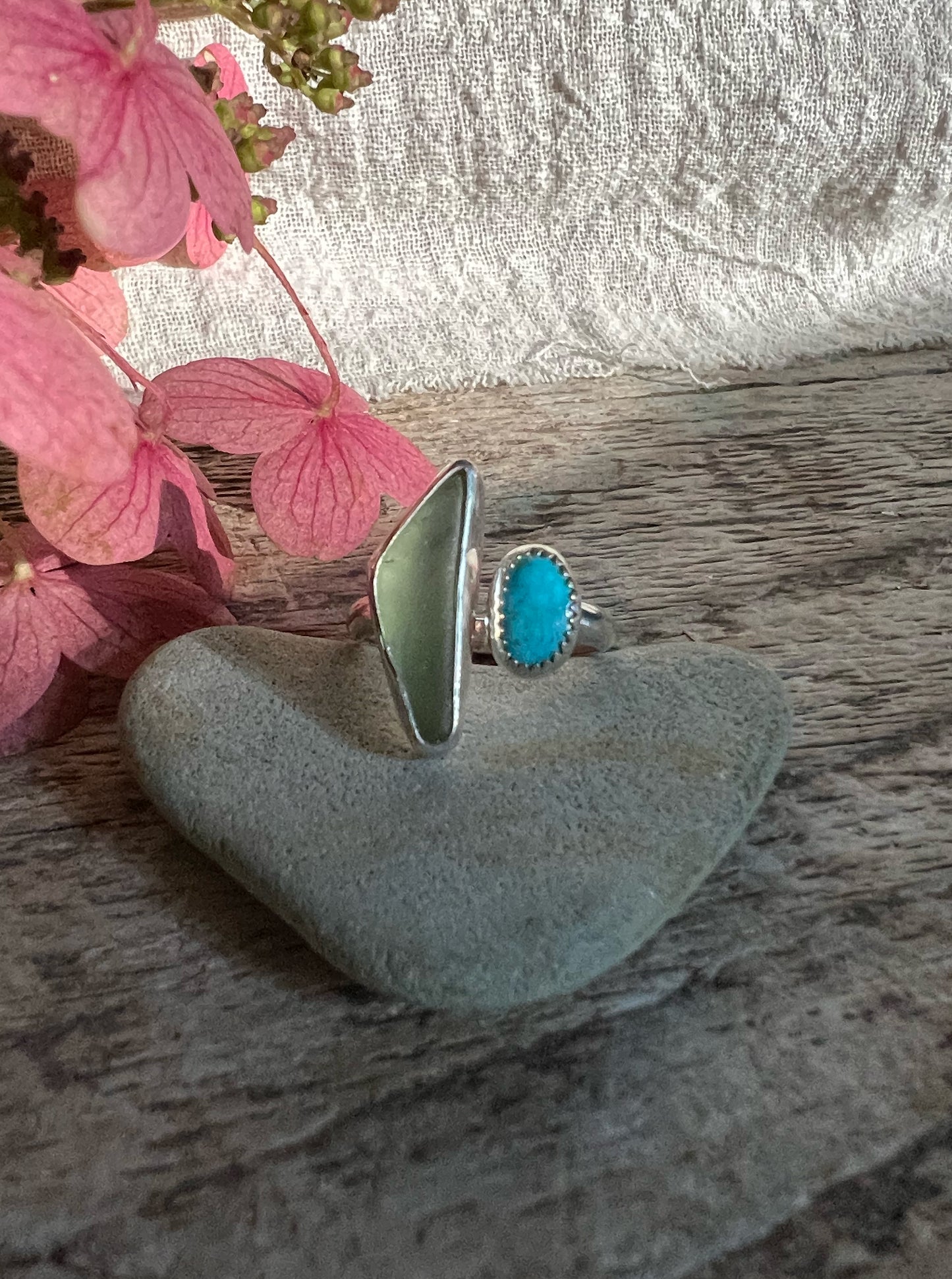 Dyad Ring with Turquoise + Seaglass • Size 9-9.75