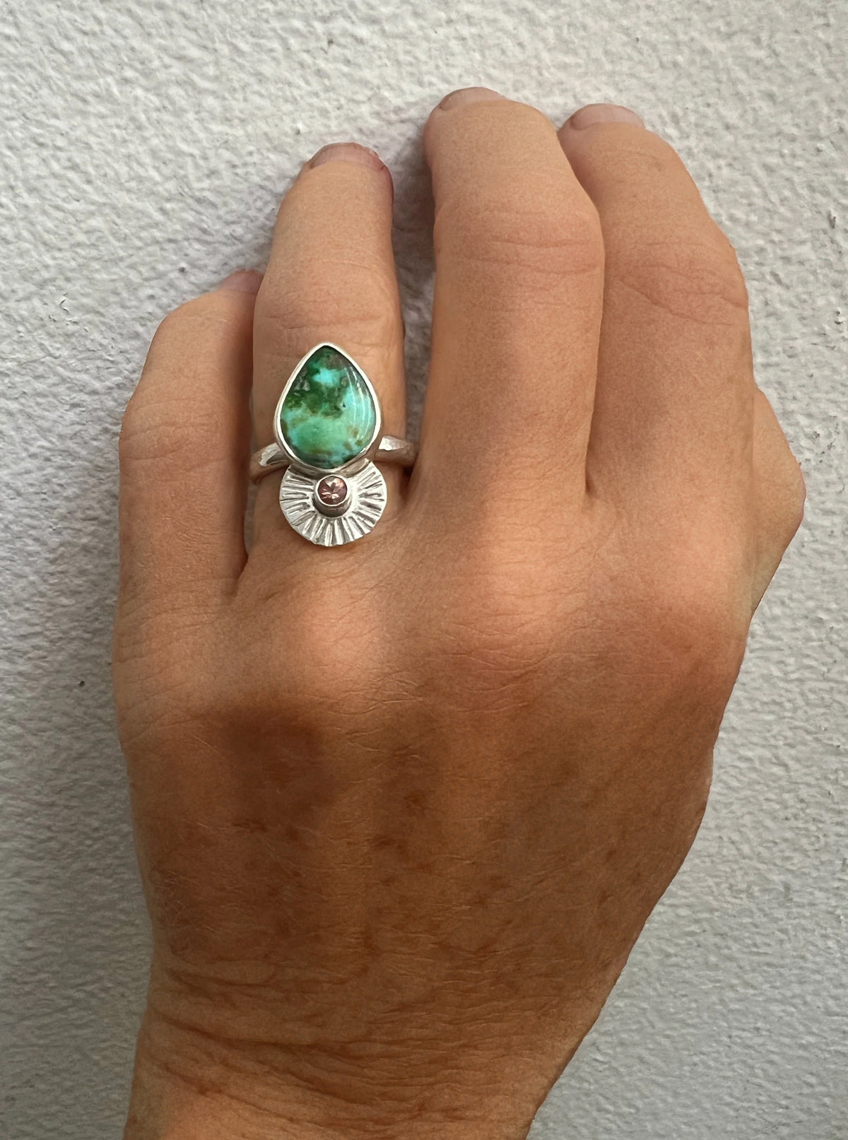 El Faro Ring with Turquoise and Oregon Sunstone • Size 7.5