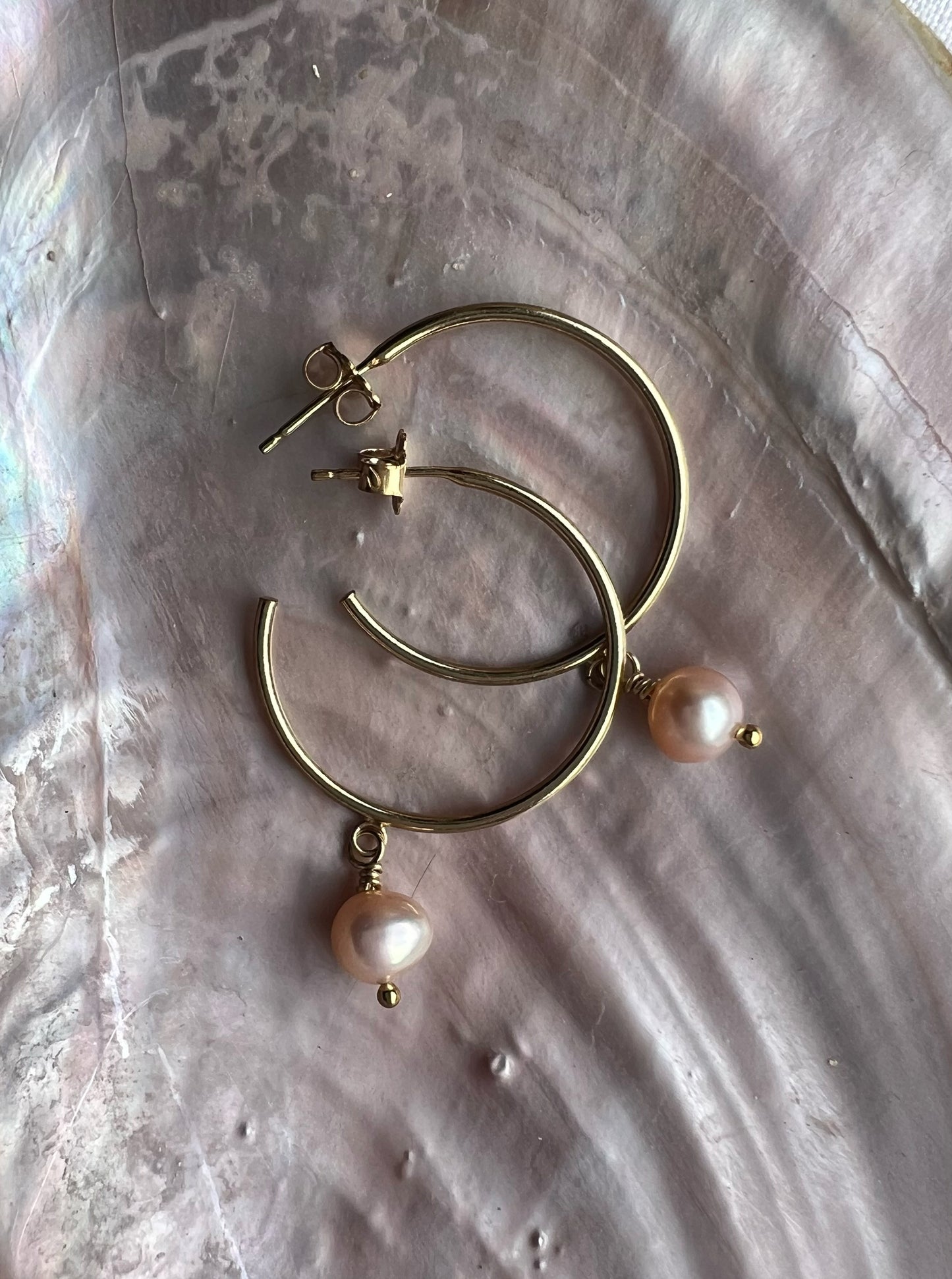 Gold Open Hoops with Pearls