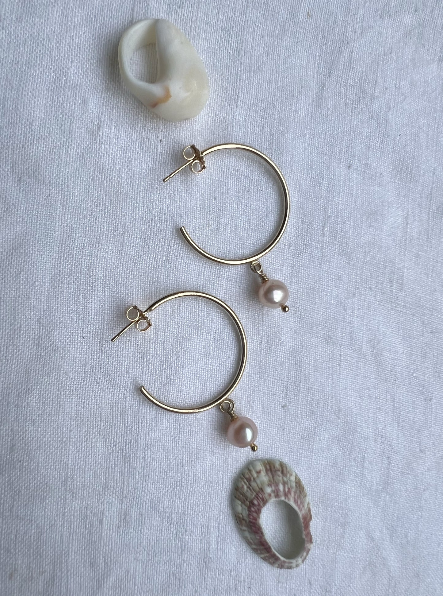 Gold Open Hoops with Pearls