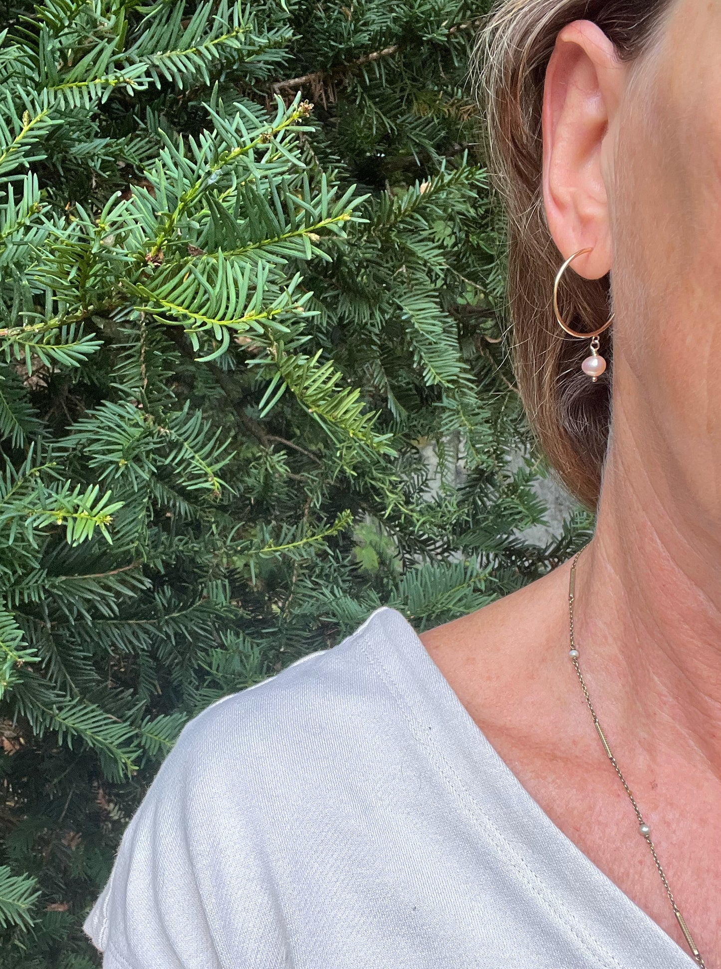 Gold Open Hoops with Pearls