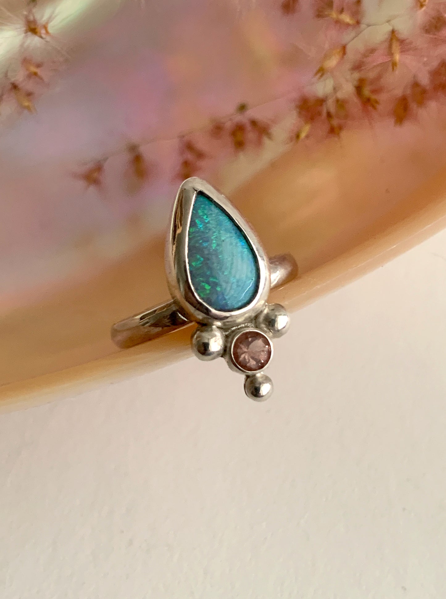 Australian Opal and Oregon Sunstone Ring No. 1 • Size 6.5
