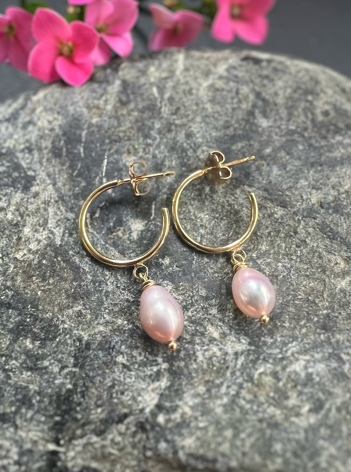 Pearl Drop Mini Hoops in 14k Gold Fill