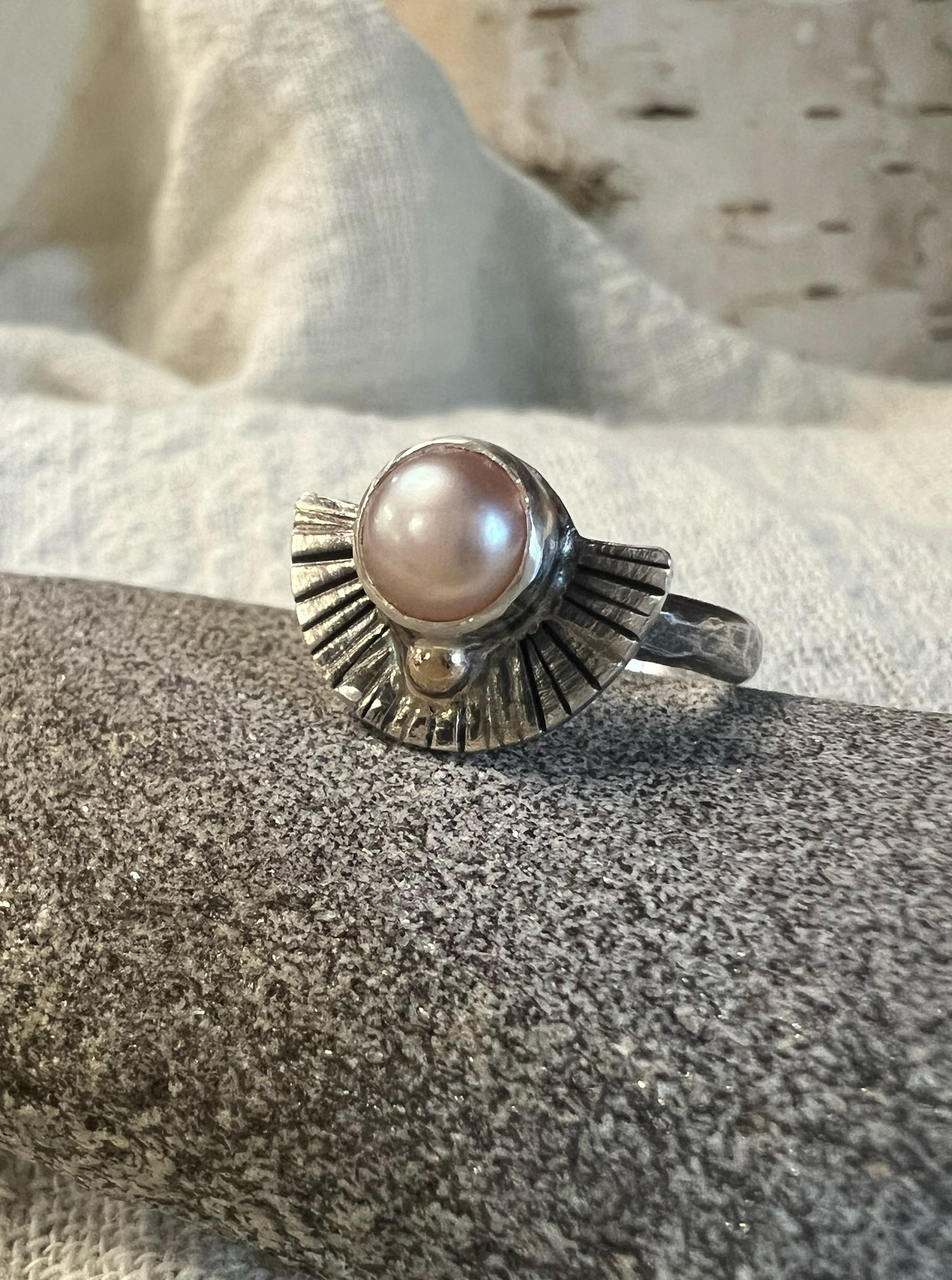 Radiance Ring with Natural Pearl + 14k Gold Detail No.1 • Size 6