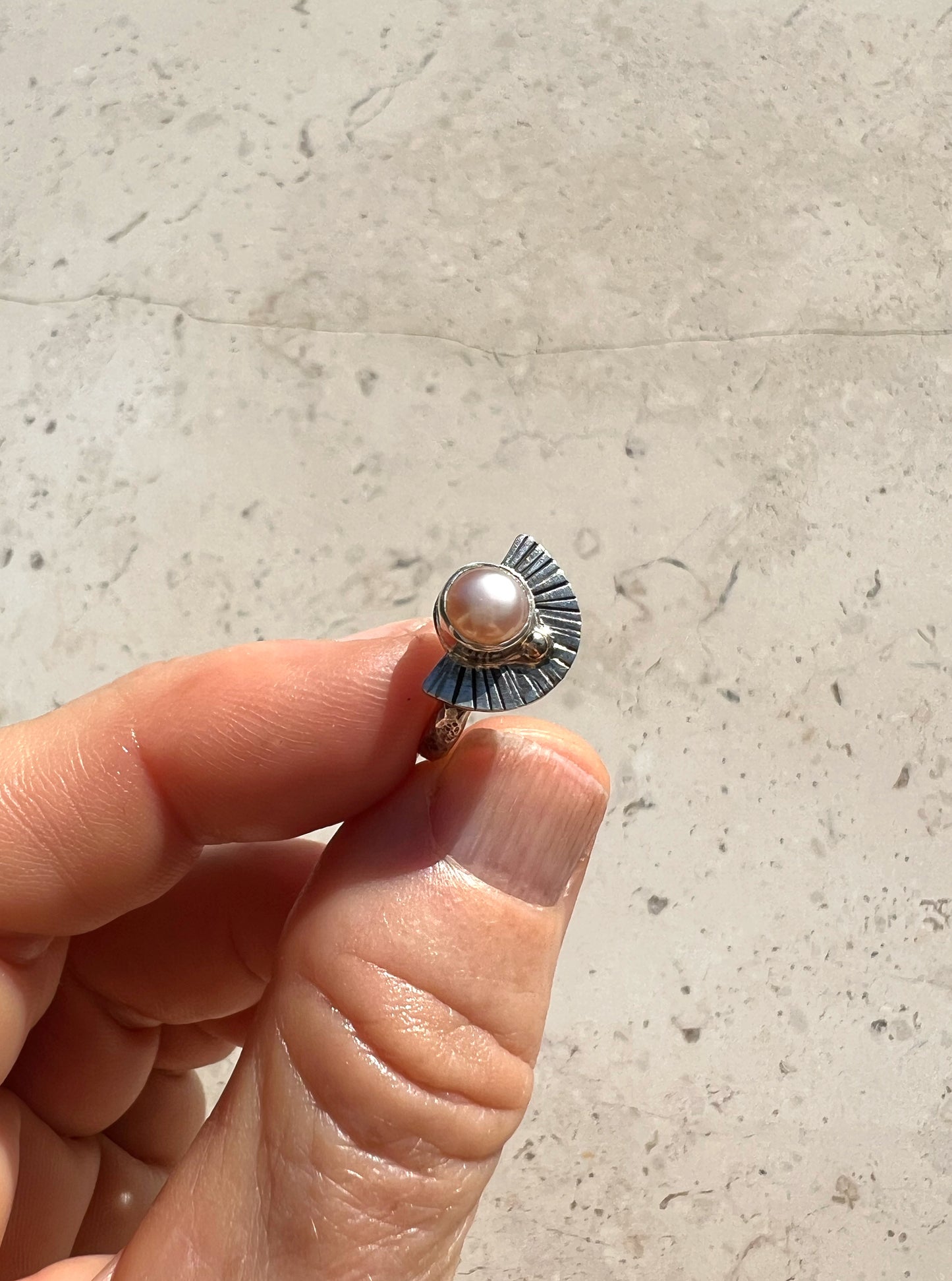 Radiance Ring with Natural Pearl + 14k Gold Detail No.1 • Size 6