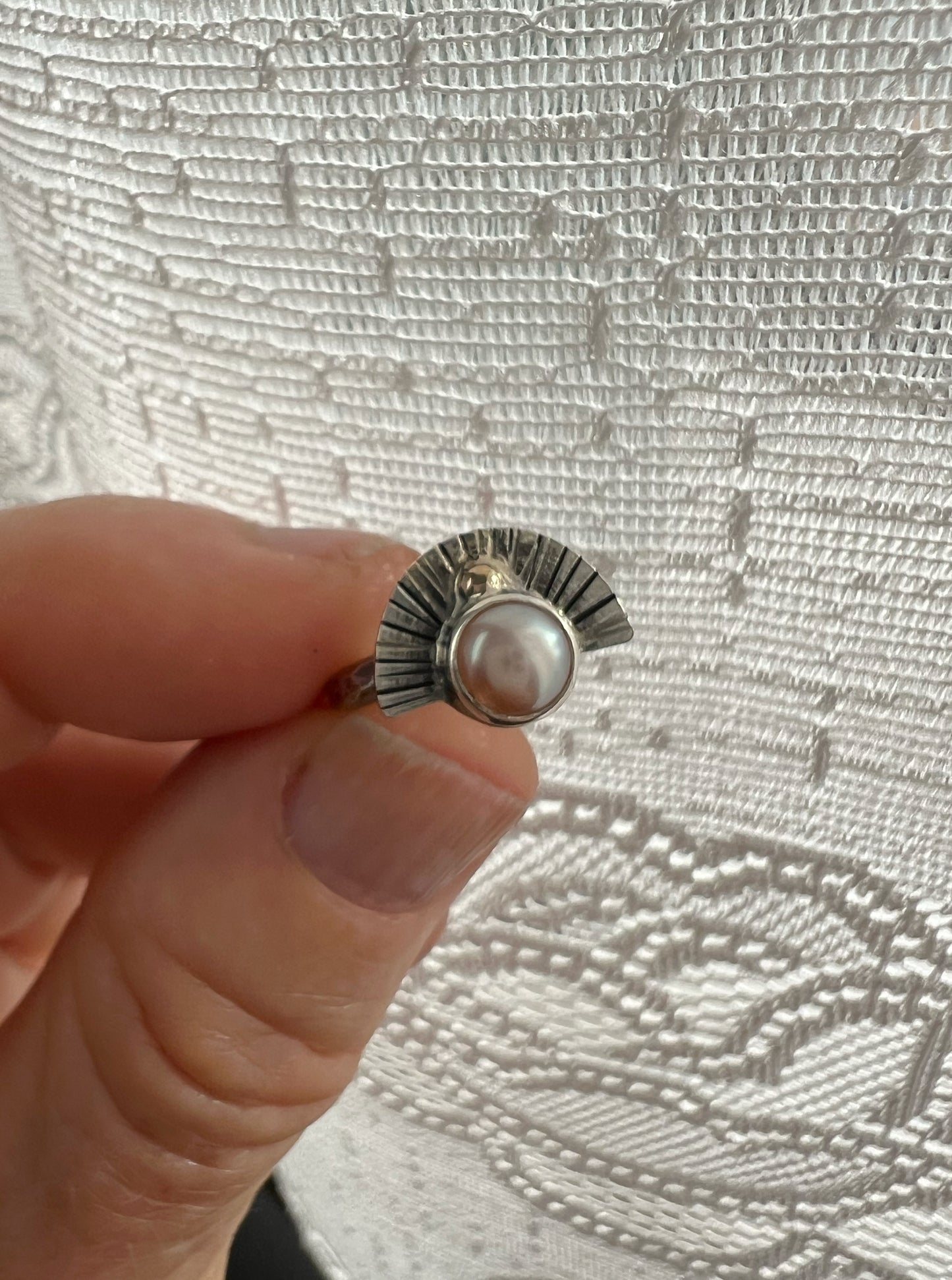 Radiance Ring with Natural Pearl + 14k Gold Detail No.1 • Size 6