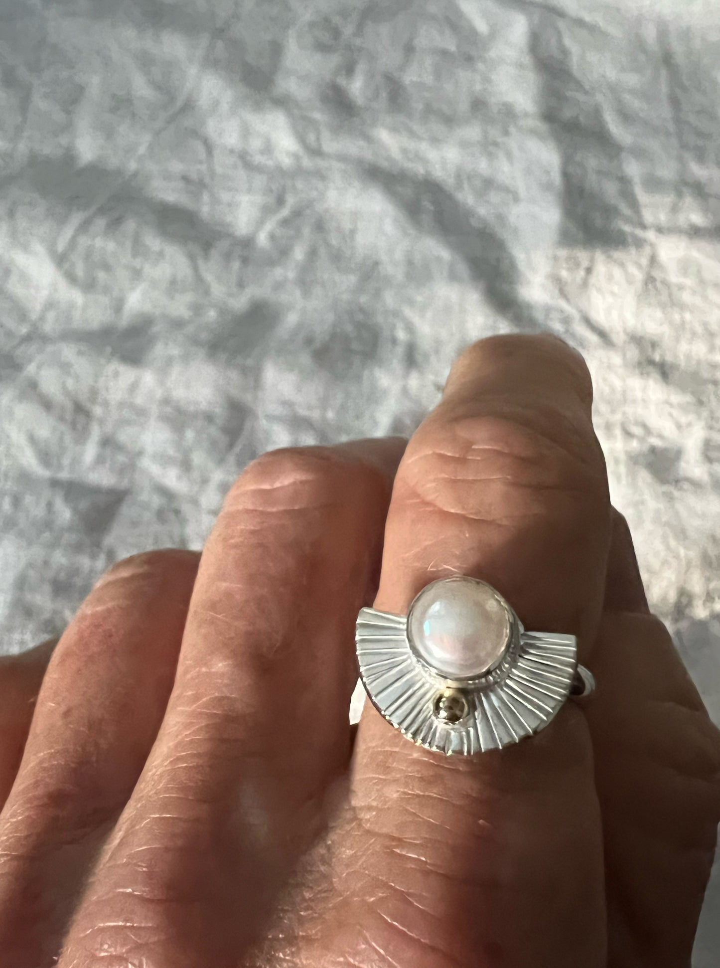 Radiance Ring with Natural Pearl + 14k Gold Detail No. 2 • Size 8