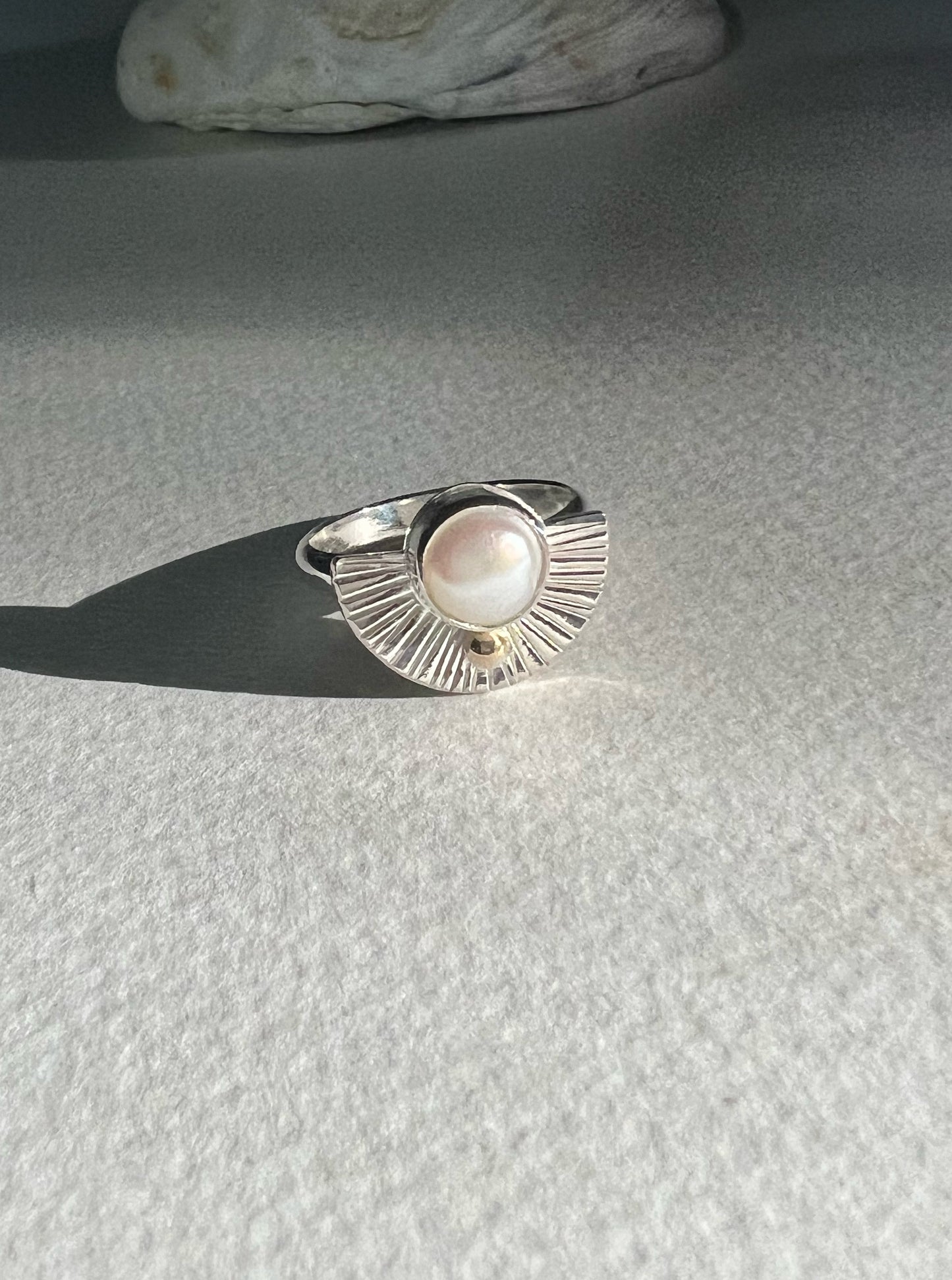 Radiance Ring with Natural Pearl + 14k Gold Detail No. 2 • Size 8