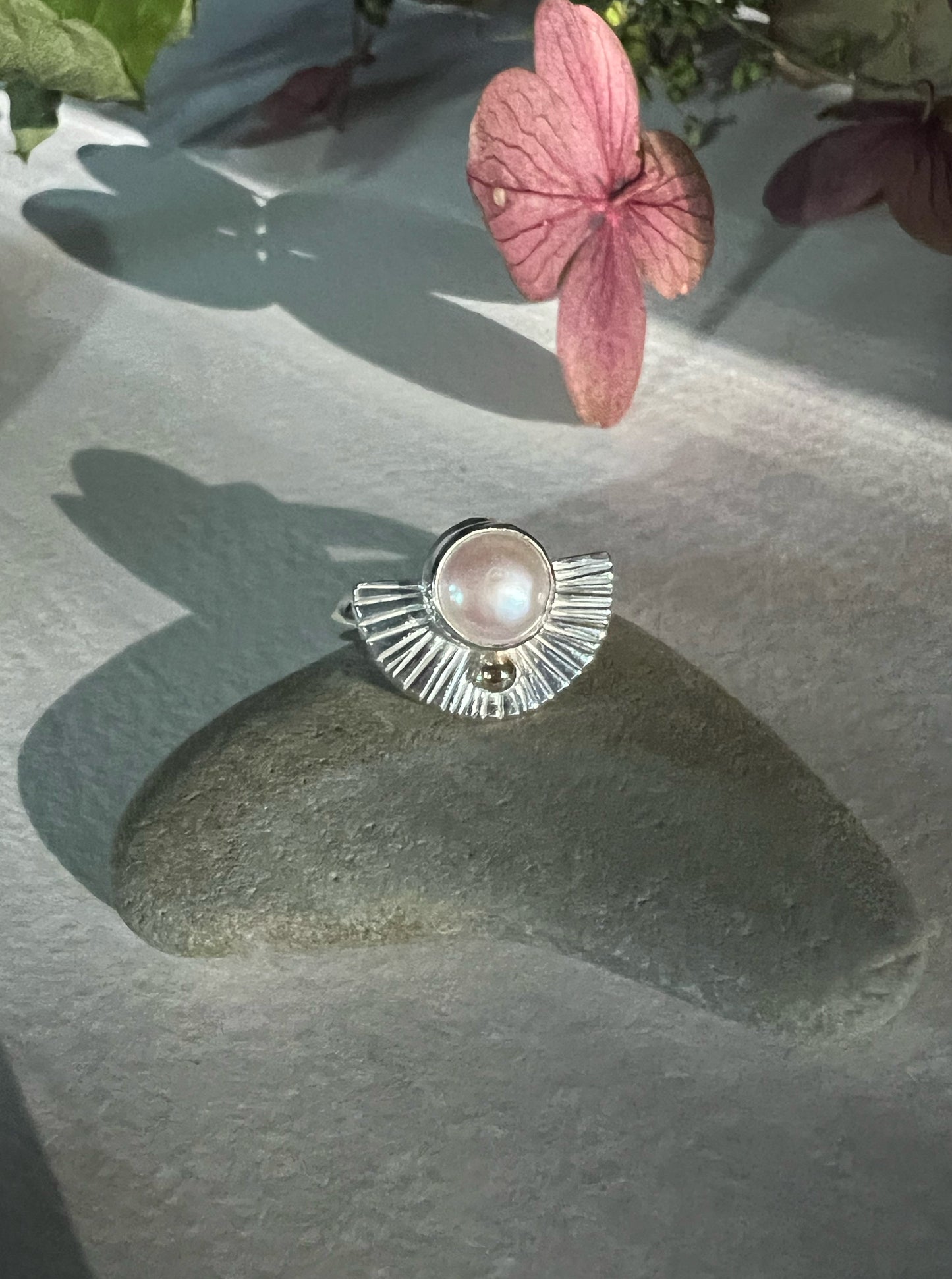 Radiance Ring with Natural Pearl + 14k Gold Detail No. 2 • Size 8
