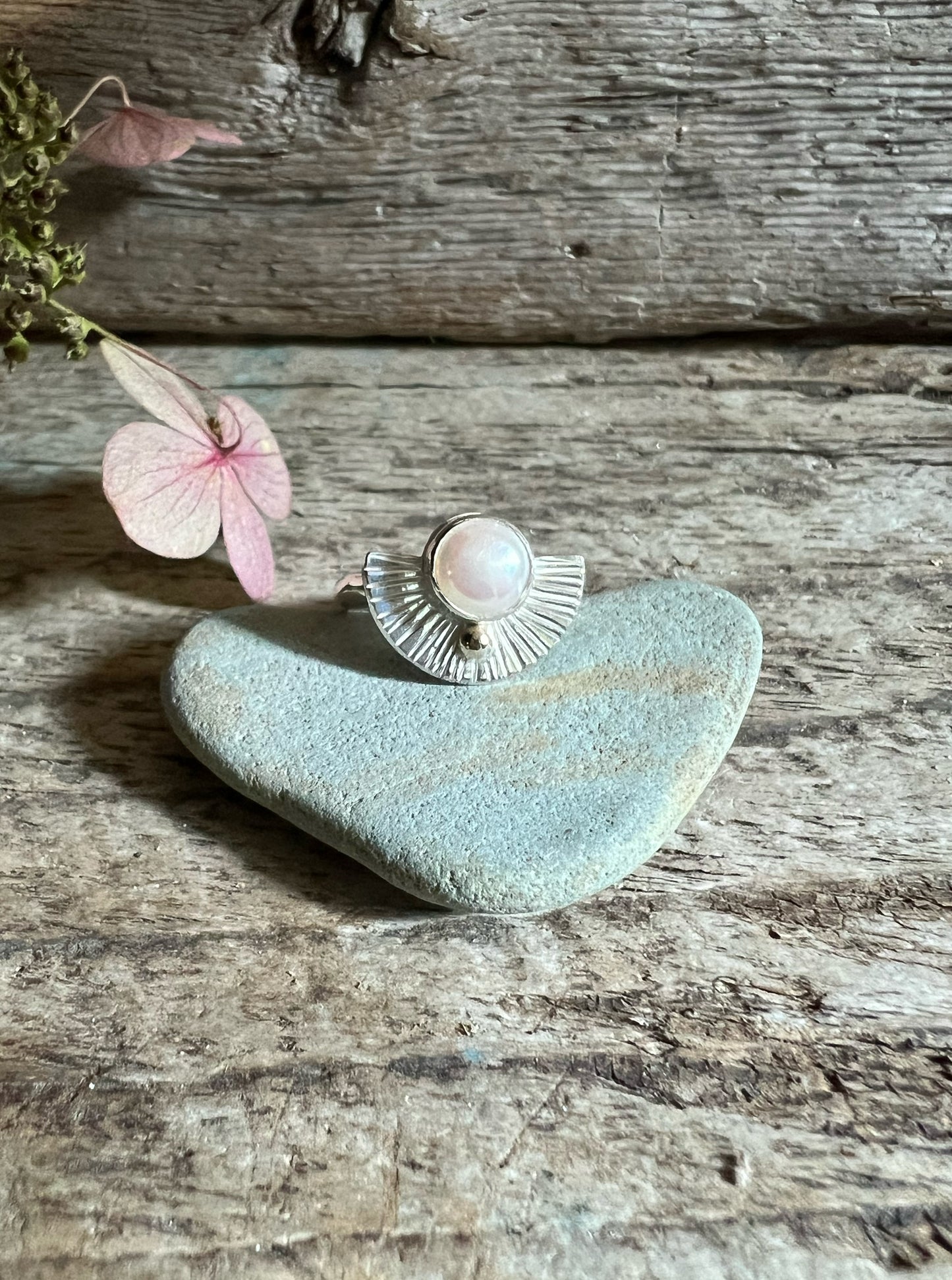 Radiance Ring with Natural Pearl + 14k Gold Detail No. 2 • Size 8