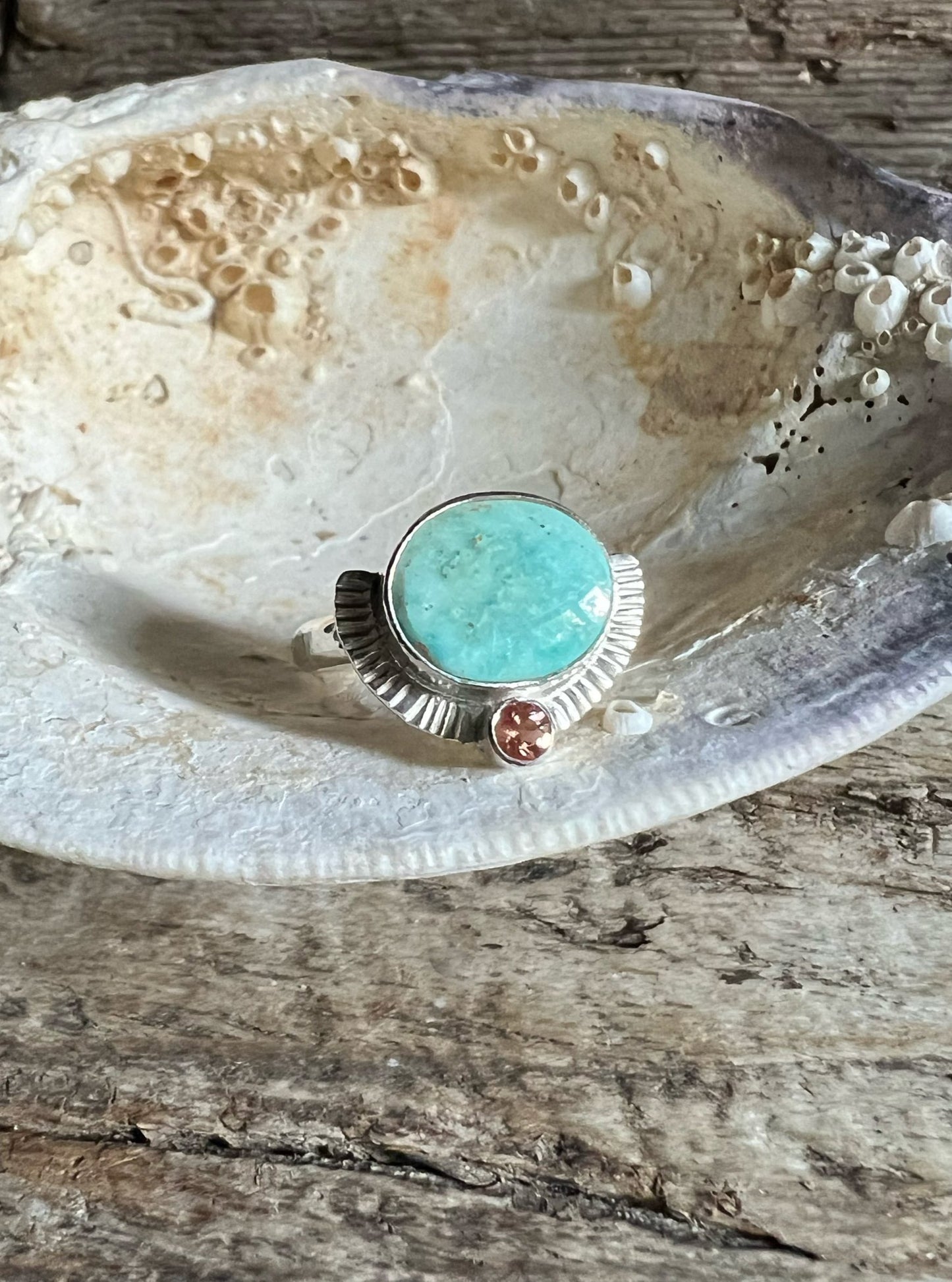 Radiance Ring with Royston Turquoise + Oregon Sunstone • Size 7.5