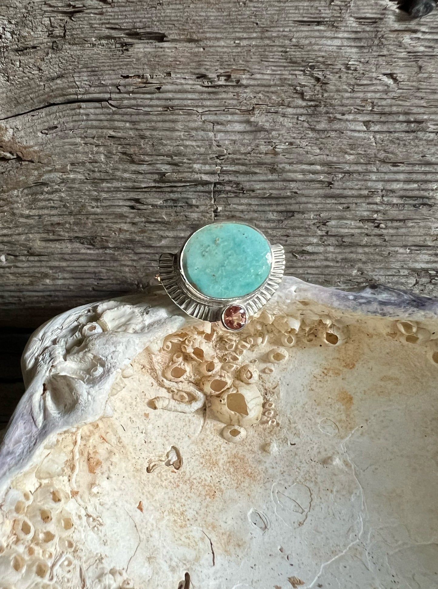 Radiance Ring with Royston Turquoise + Oregon Sunstone • Size 7.5