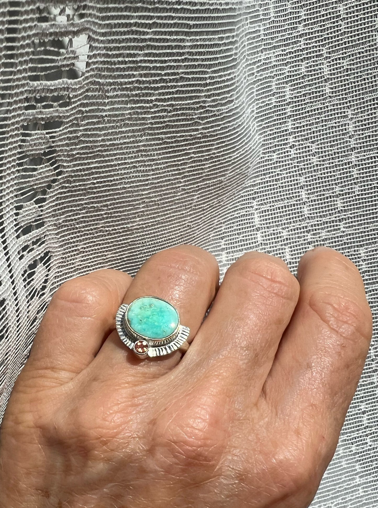 Radiance Ring with Royston Turquoise + Oregon Sunstone • Size 7.5