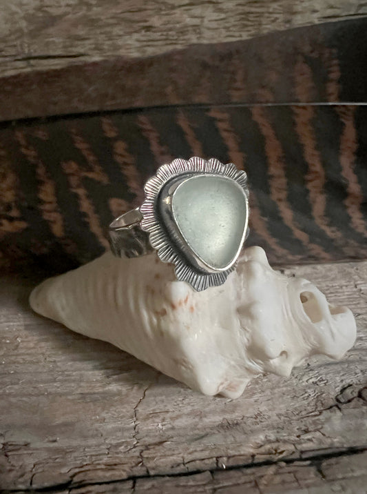 Ripple Ring with Seafoam Seaglass • Size 7.5