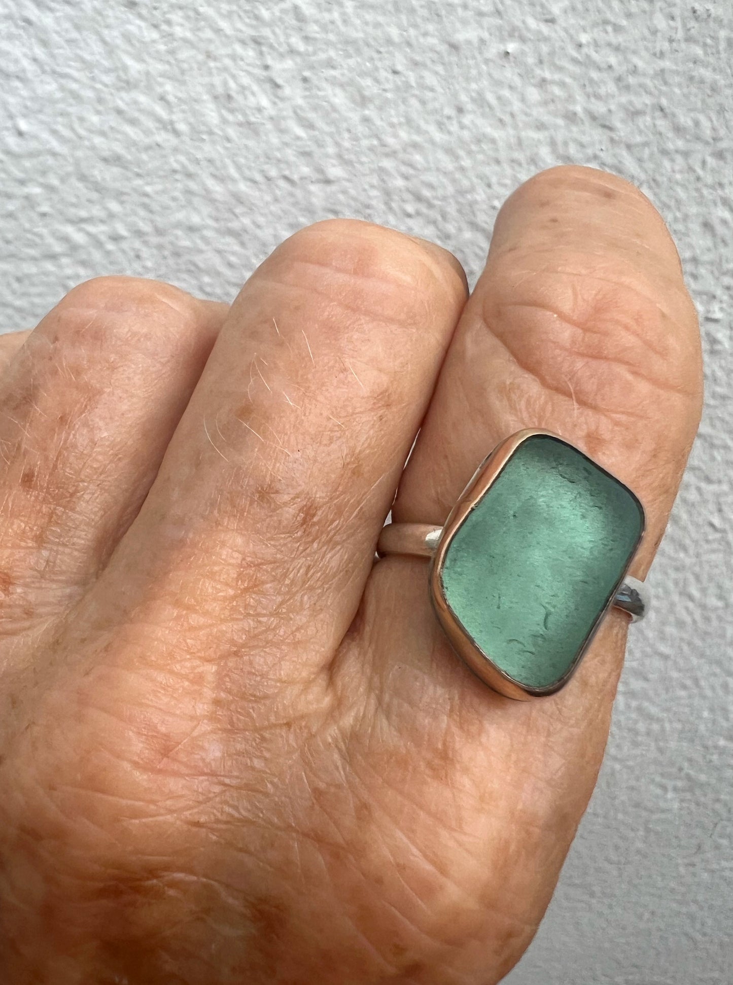 Seafoam Seaglass Ring Set in 14k Gold Fill • Size 9.25