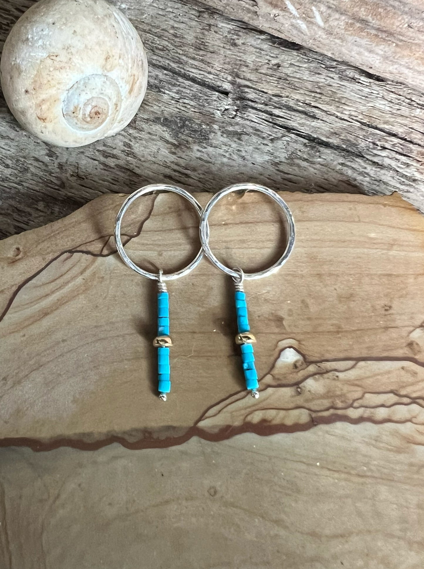 Silver Circlets with Turquoise + Gold Bead