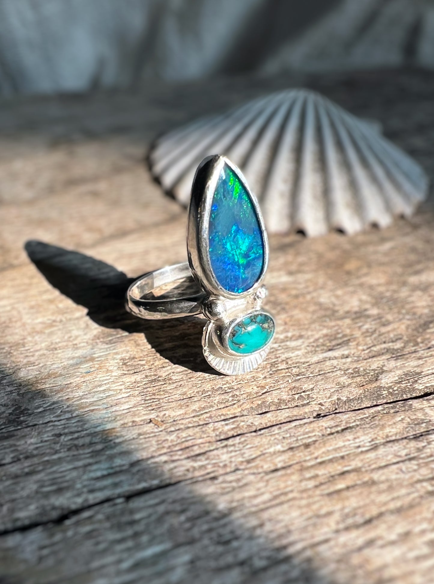 Turquoise + Opal Statement Ring • Size 7