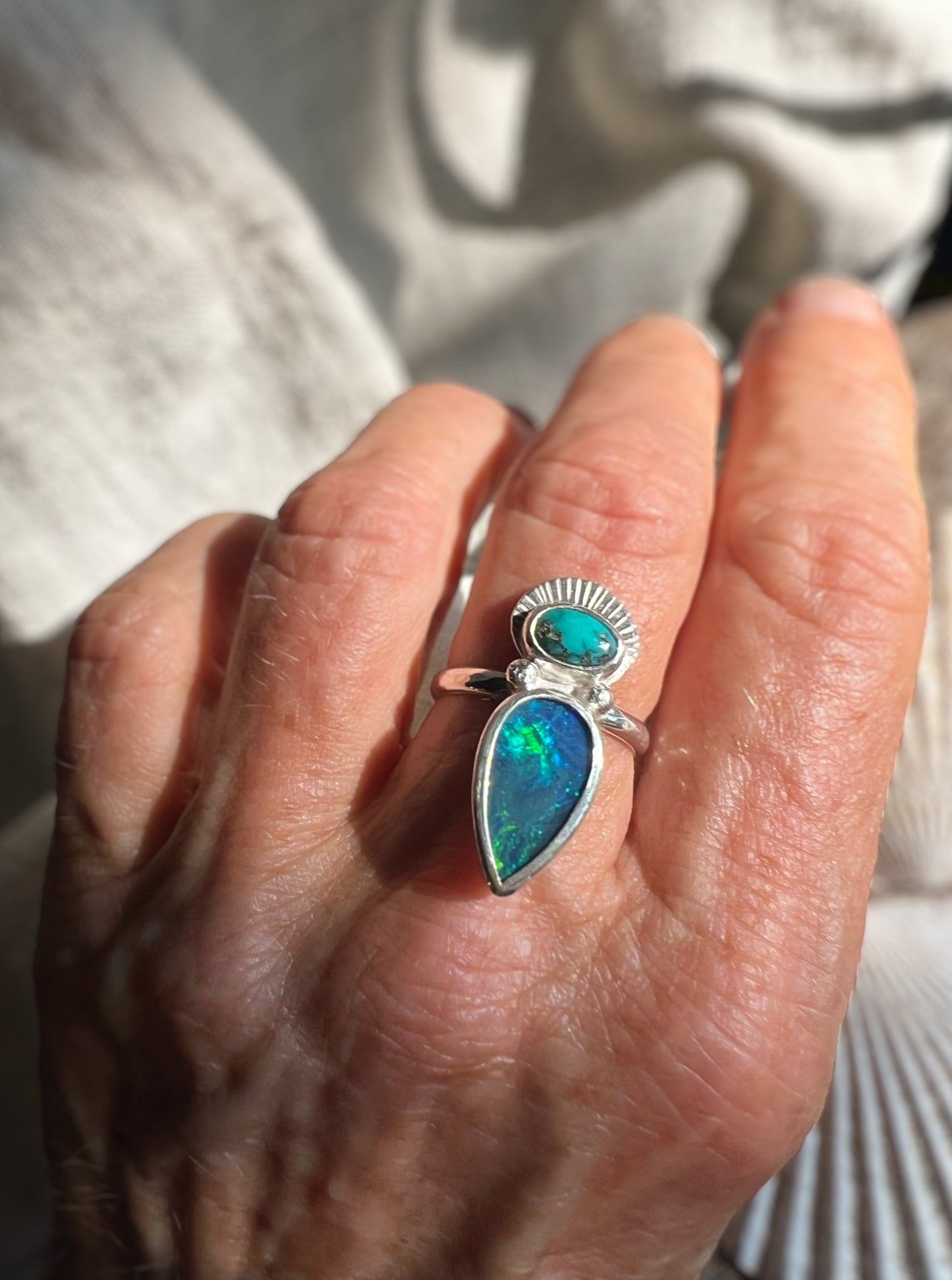 Turquoise + Opal Statement Ring • Size 7
