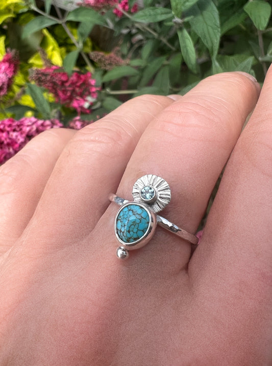 El Faro Ring with Turquoise + Montana Sapphire • Size 8.5
