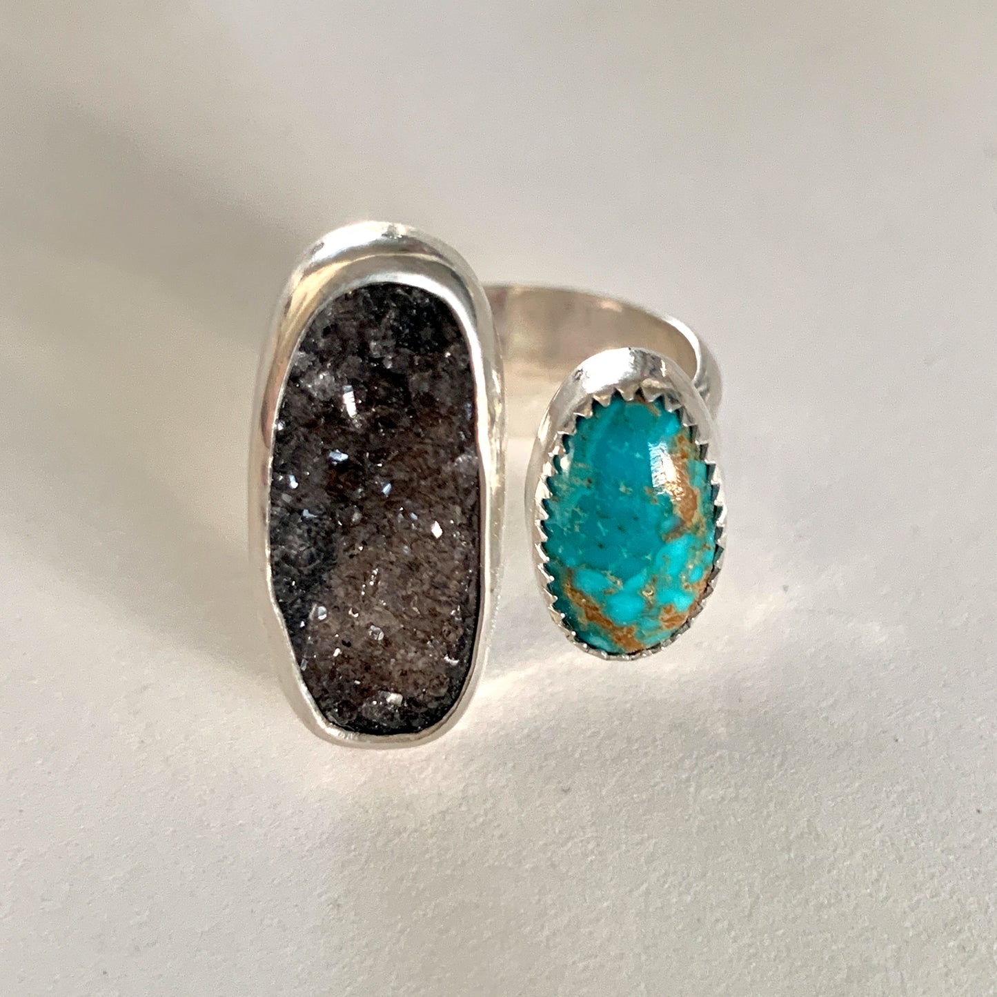 Druzy Agate + Turquoise Duet Ring • Size 7 / 7.5