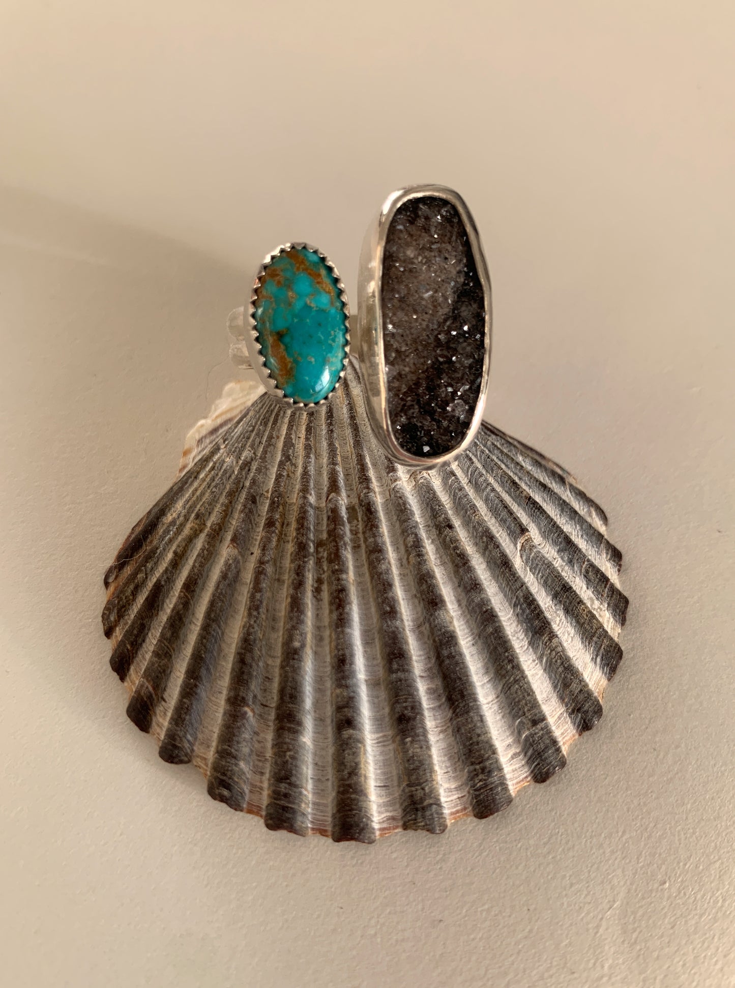 Druzy Agate + Turquoise Duet Ring • Size 7 / 7.5