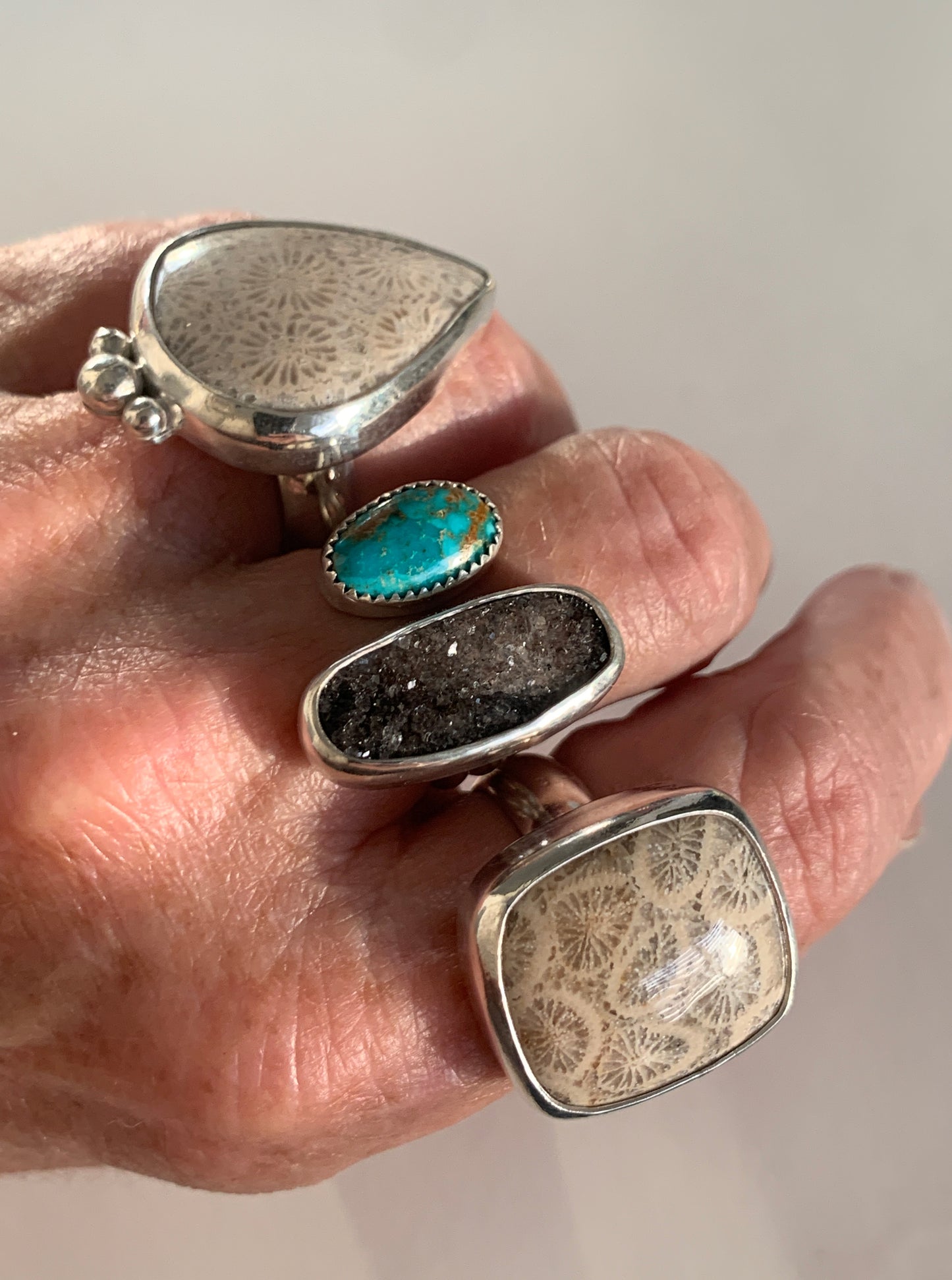 Druzy Agate + Turquoise Duet Ring • Size 7 / 7.5