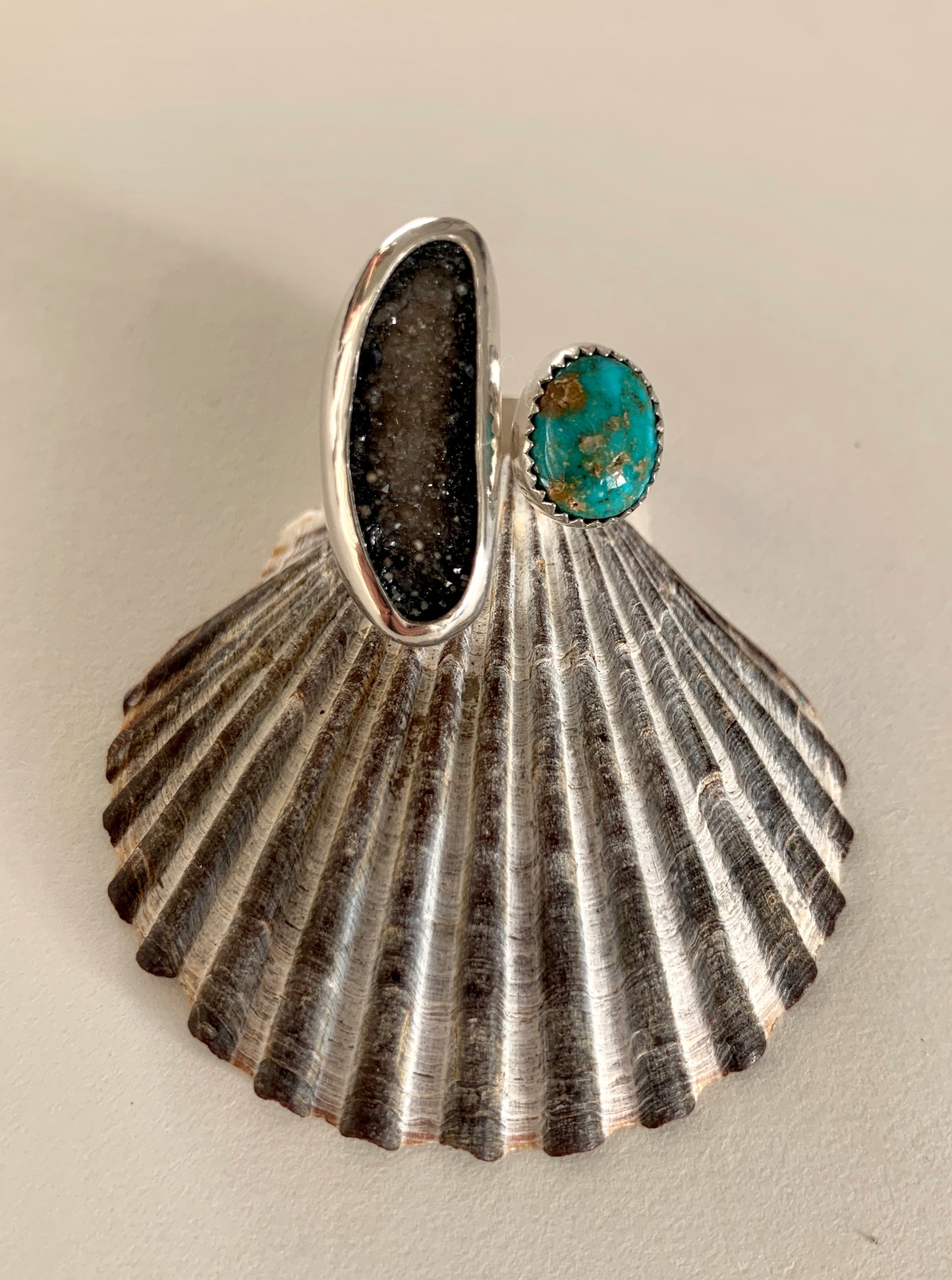 Druzy Agate + Turquoise Duet Ring • Size 6.5 / 7