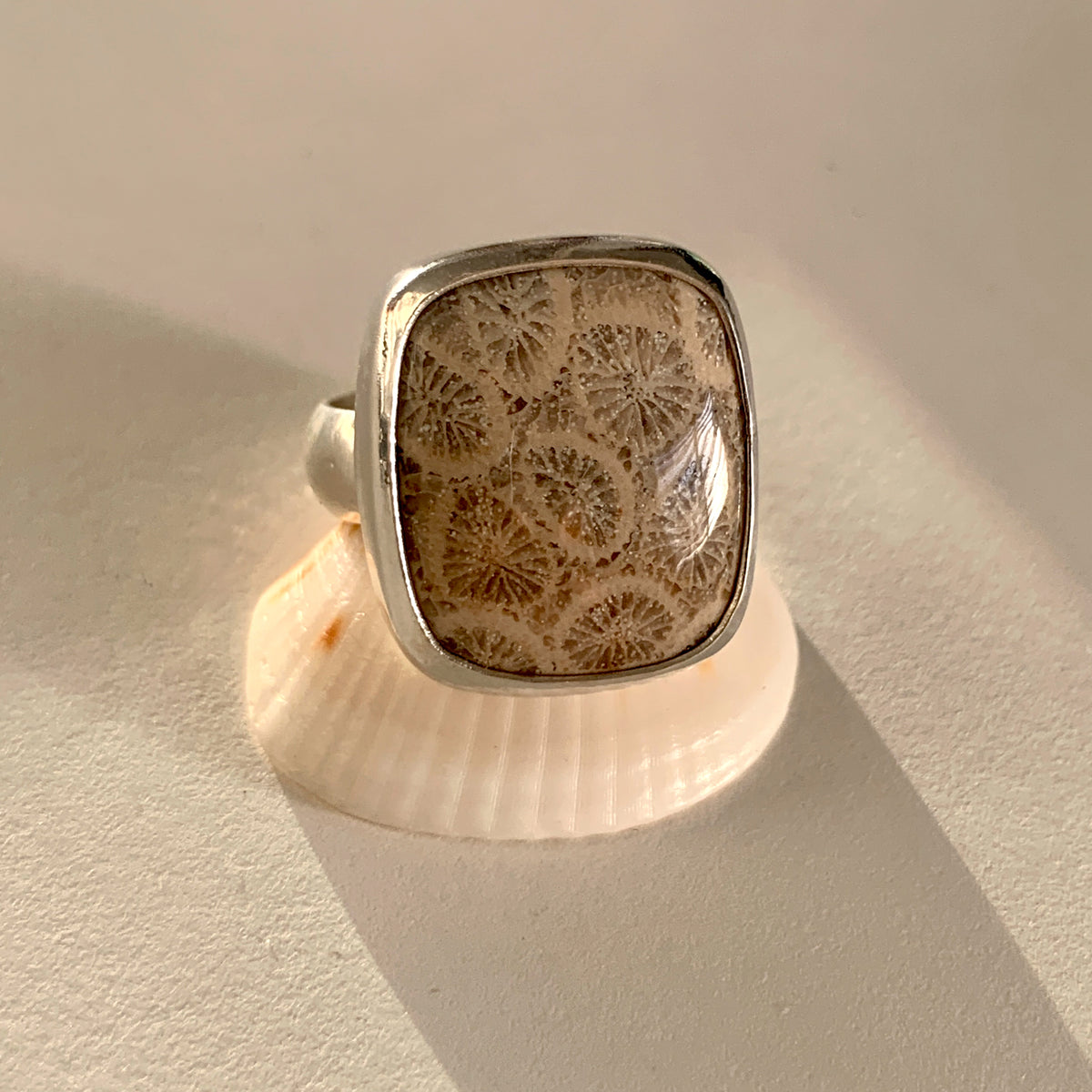 Fossil Coral Vessel Ring • Size 9.5