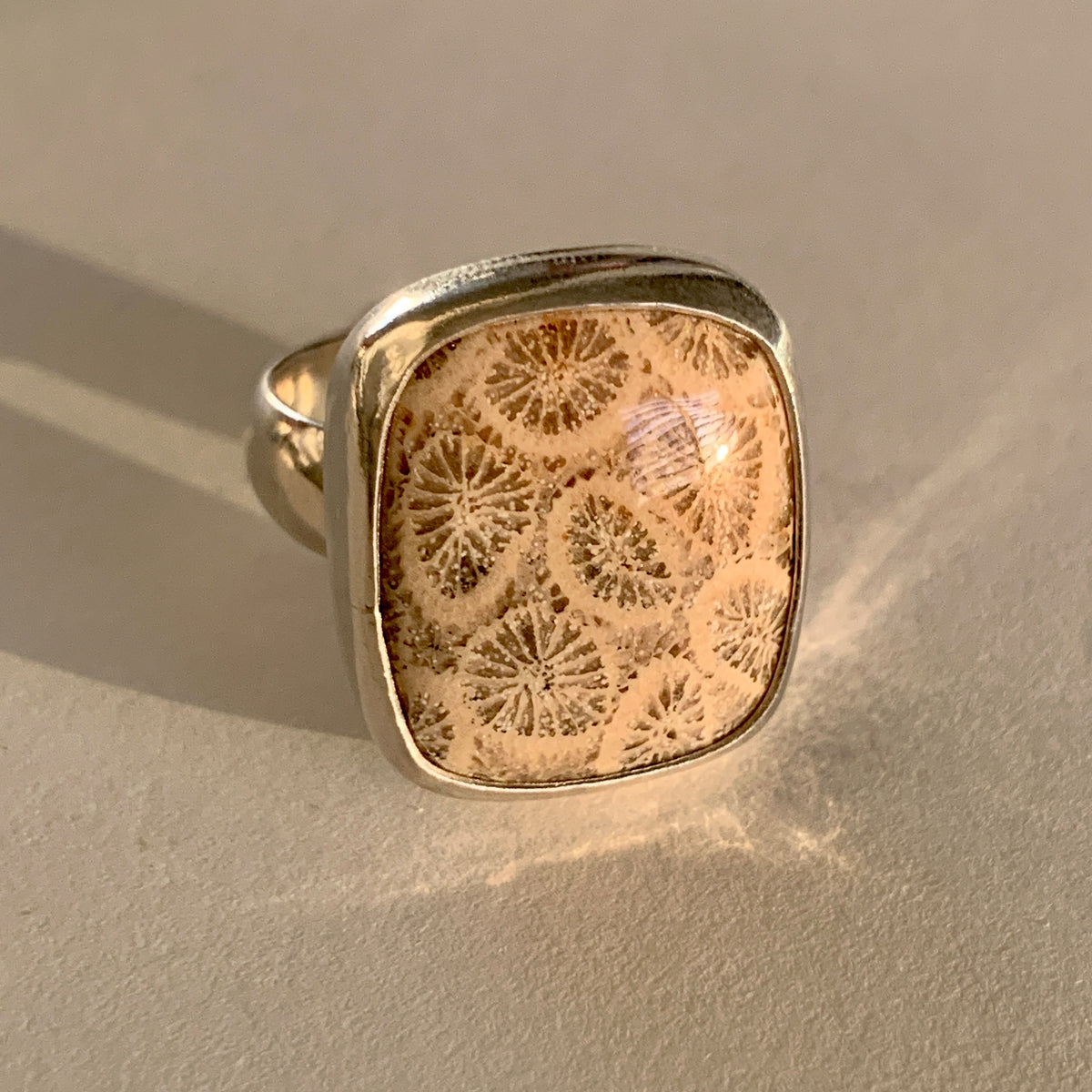 Fossil Coral Vessel Ring • Size 9.5