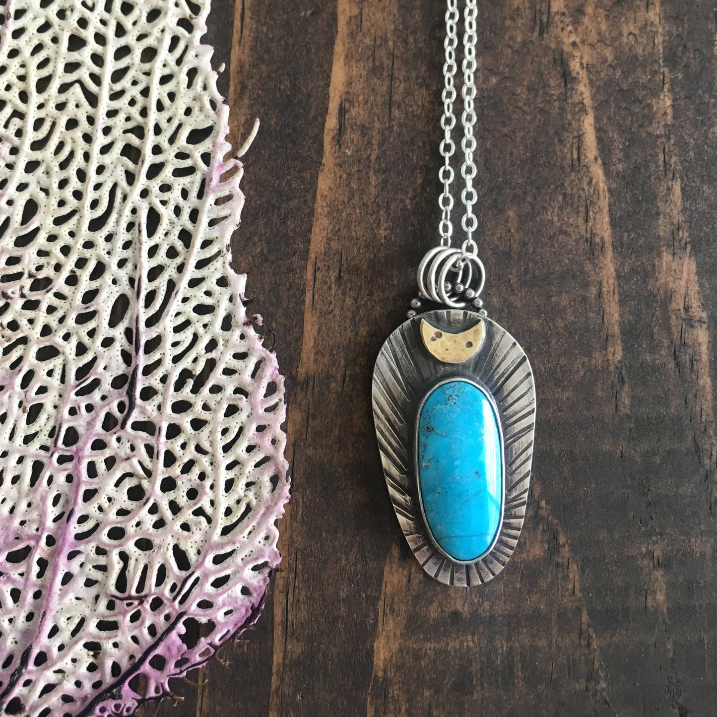Kingman Turquoise Pendant - Crescent Moon Jewelry - Moontide Turquoise Pendant - Handcrafted Jewelry by Special J Creations - Bohemian Jewelry
